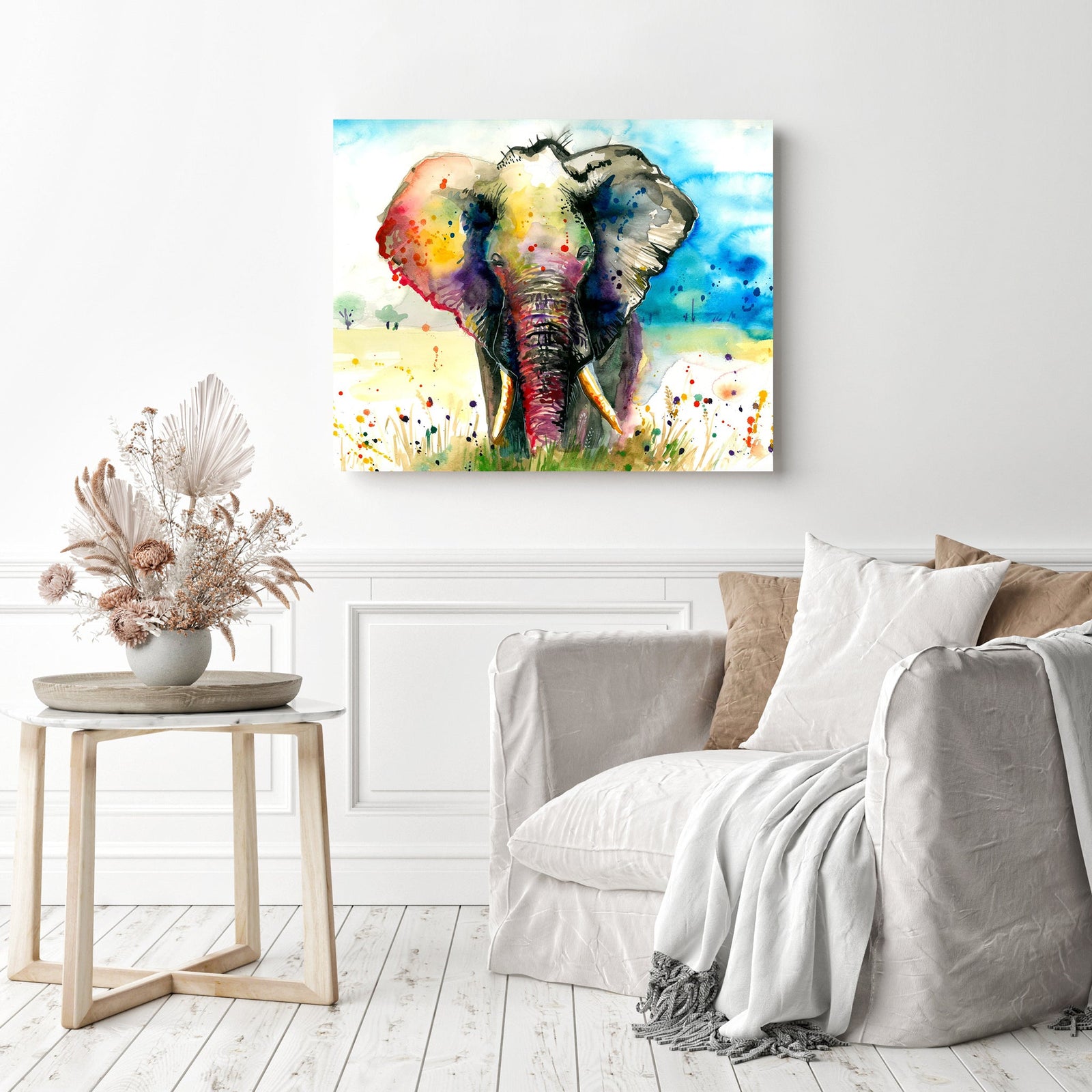 The Rainbow Elephant | Diamond Painting Displayed as Home Decor