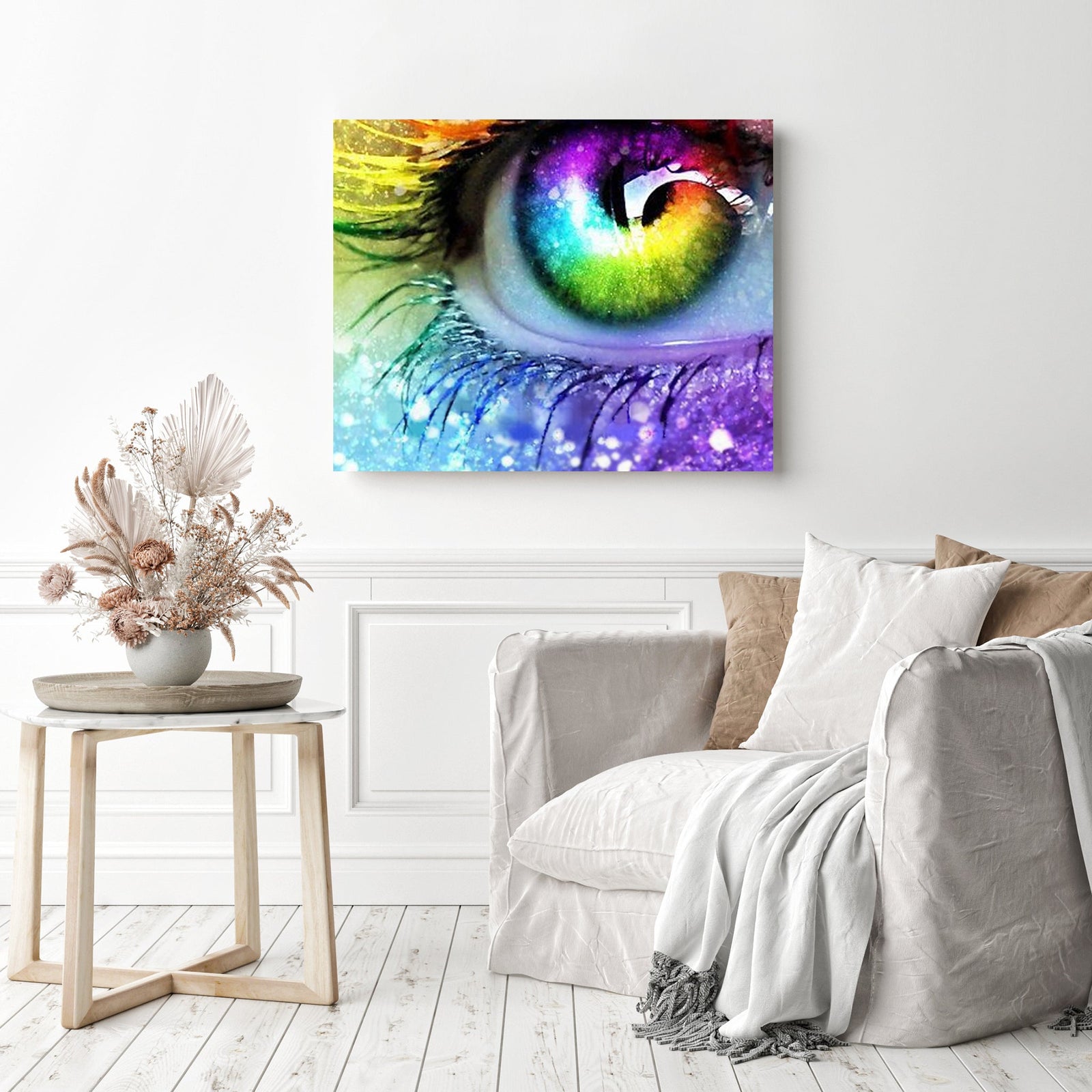 Rainbow Eyes | Diamond Painting Displayed as Home Decor