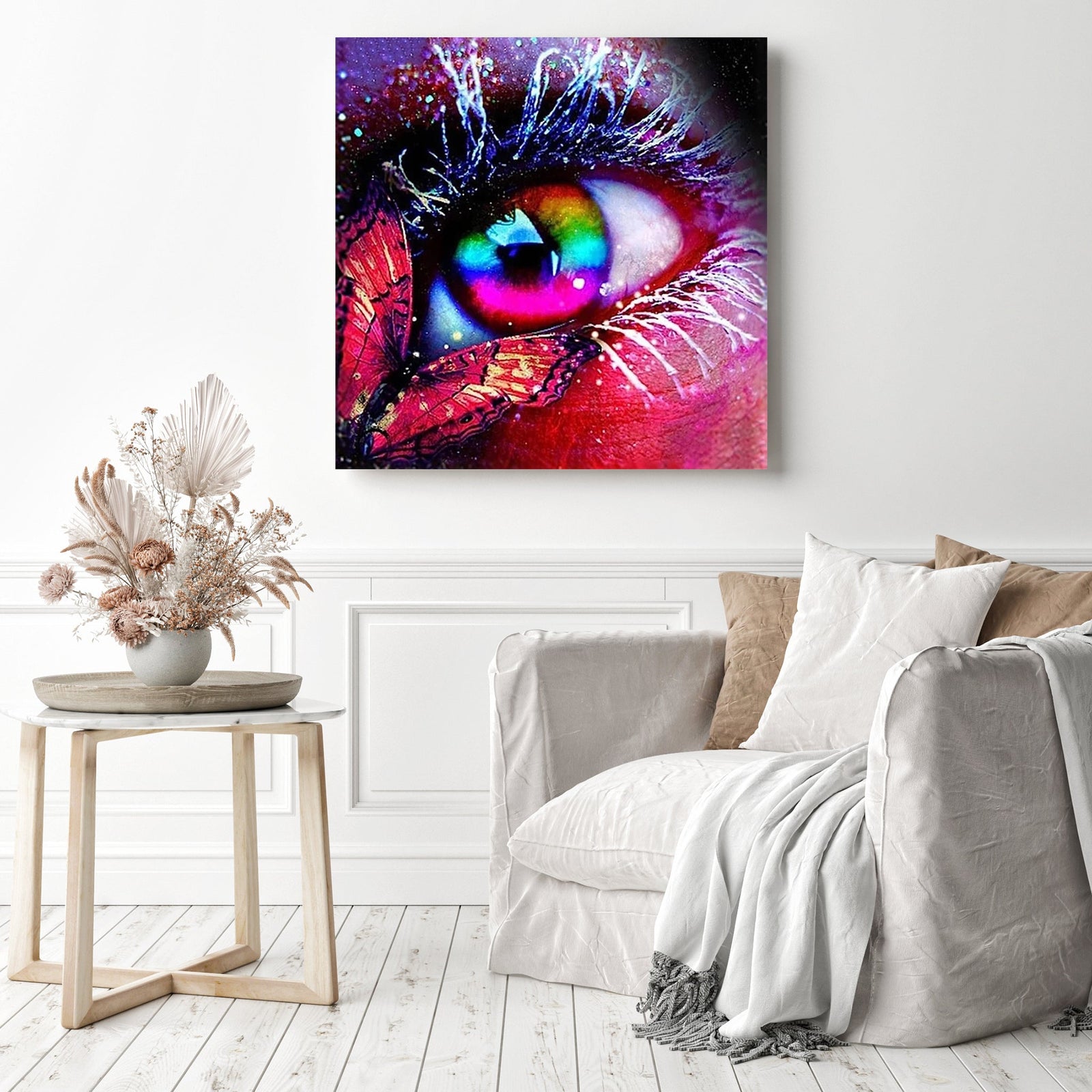 Eyes and Wings | Diamond Painting Displayed as Home Decor