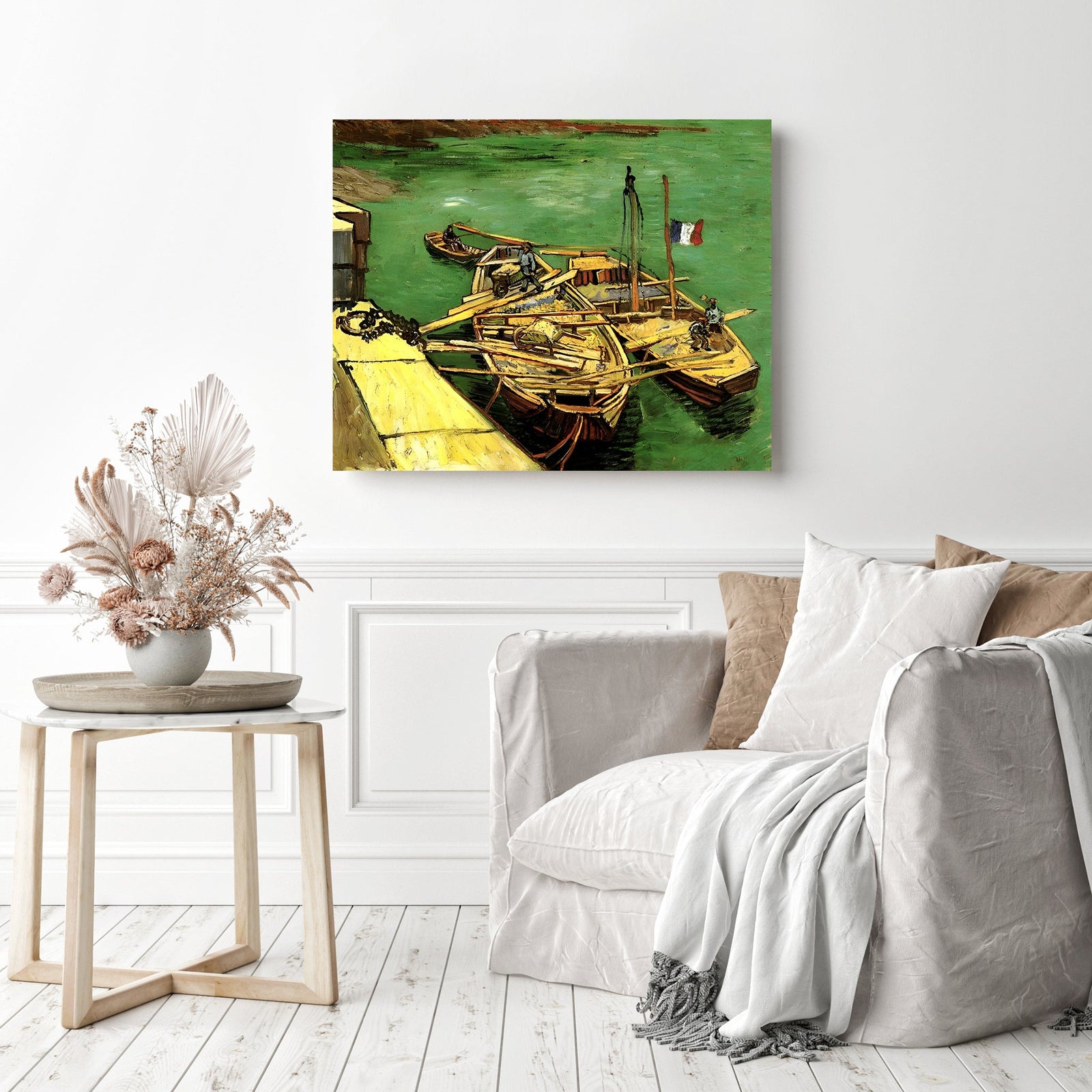 Barges on the Rhone River - Vincent van Gogh | Diamond Painting Displayed as Home Decor