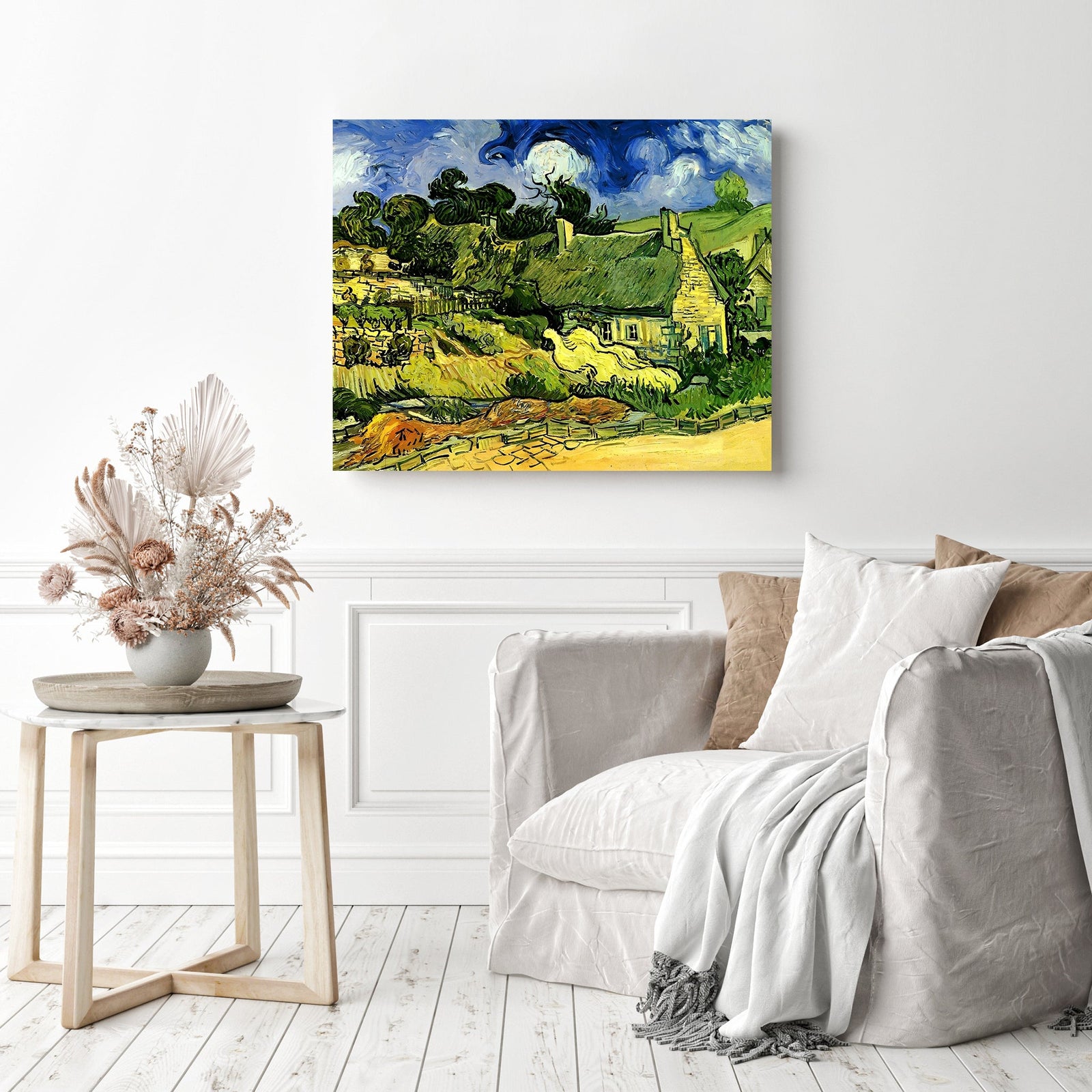 Thatched Cottages at Cordeville - Vincent van Gogh | Diamond Painting Displayed as Home Decor