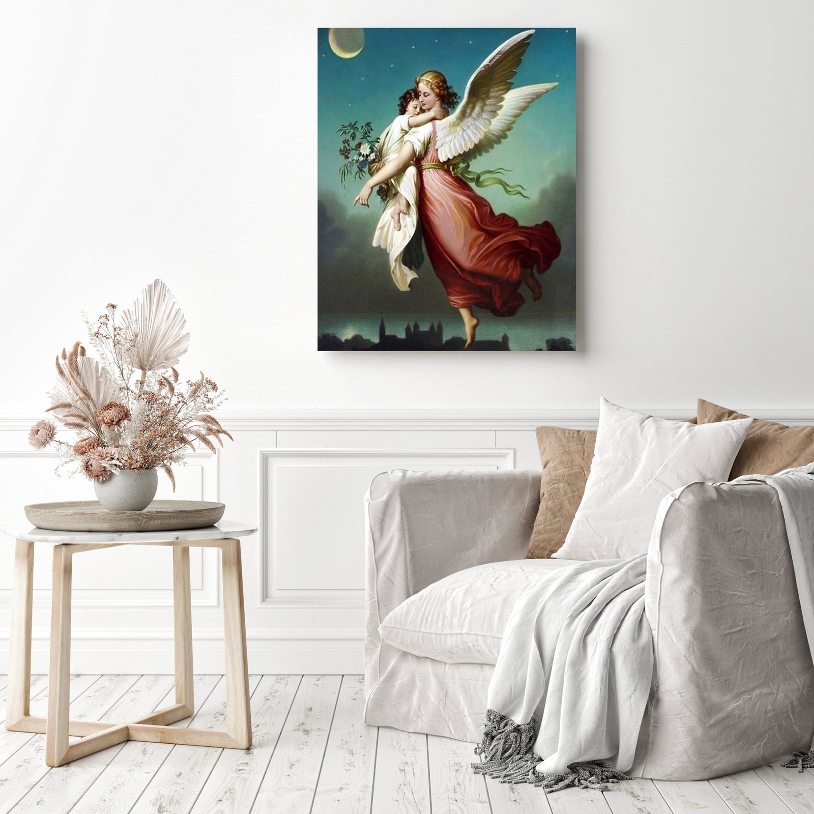 Angel and the Child | Diamond Painting Displayed as Home Decor