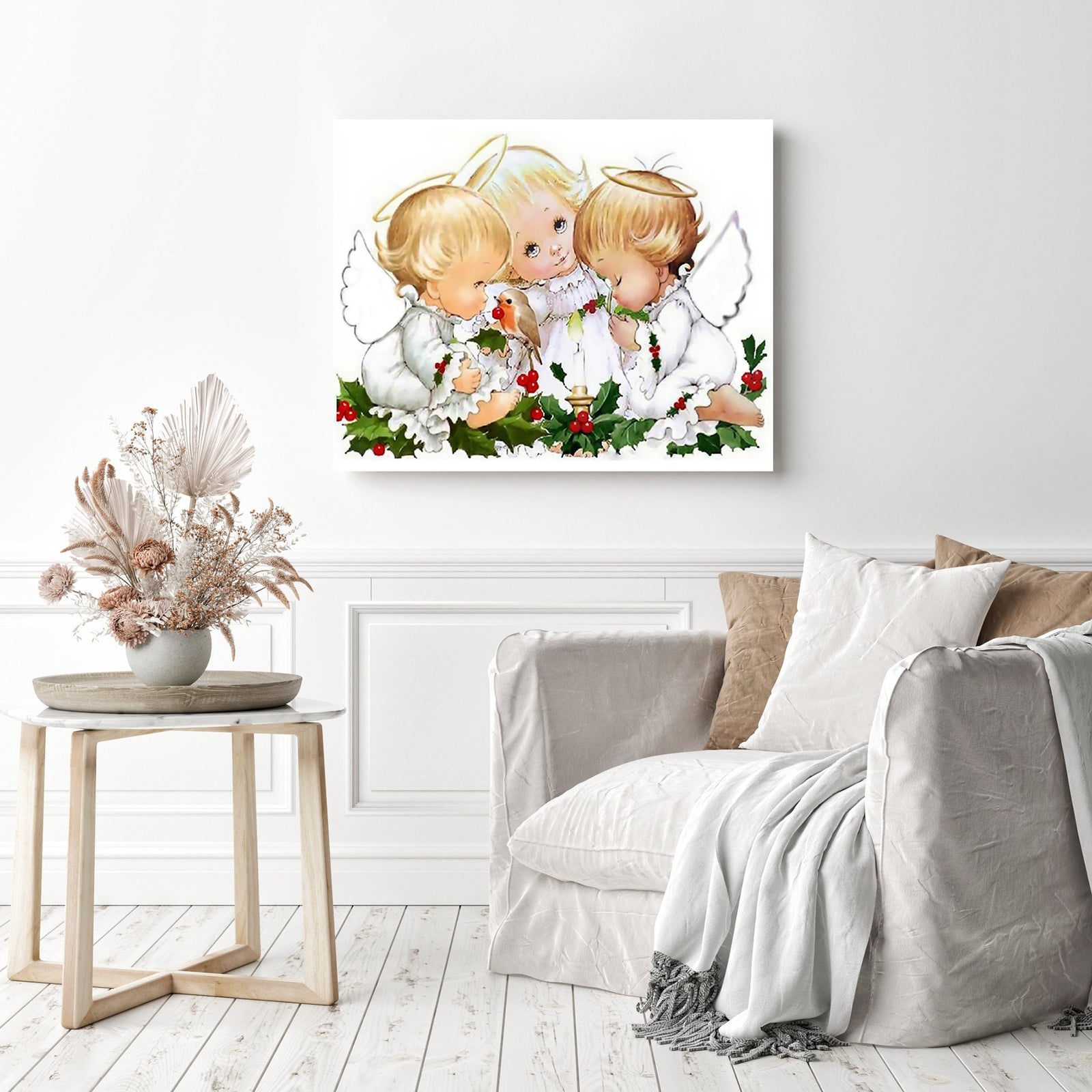 Angel Baby and Cherry | Diamond Painting Displayed as Home Decor