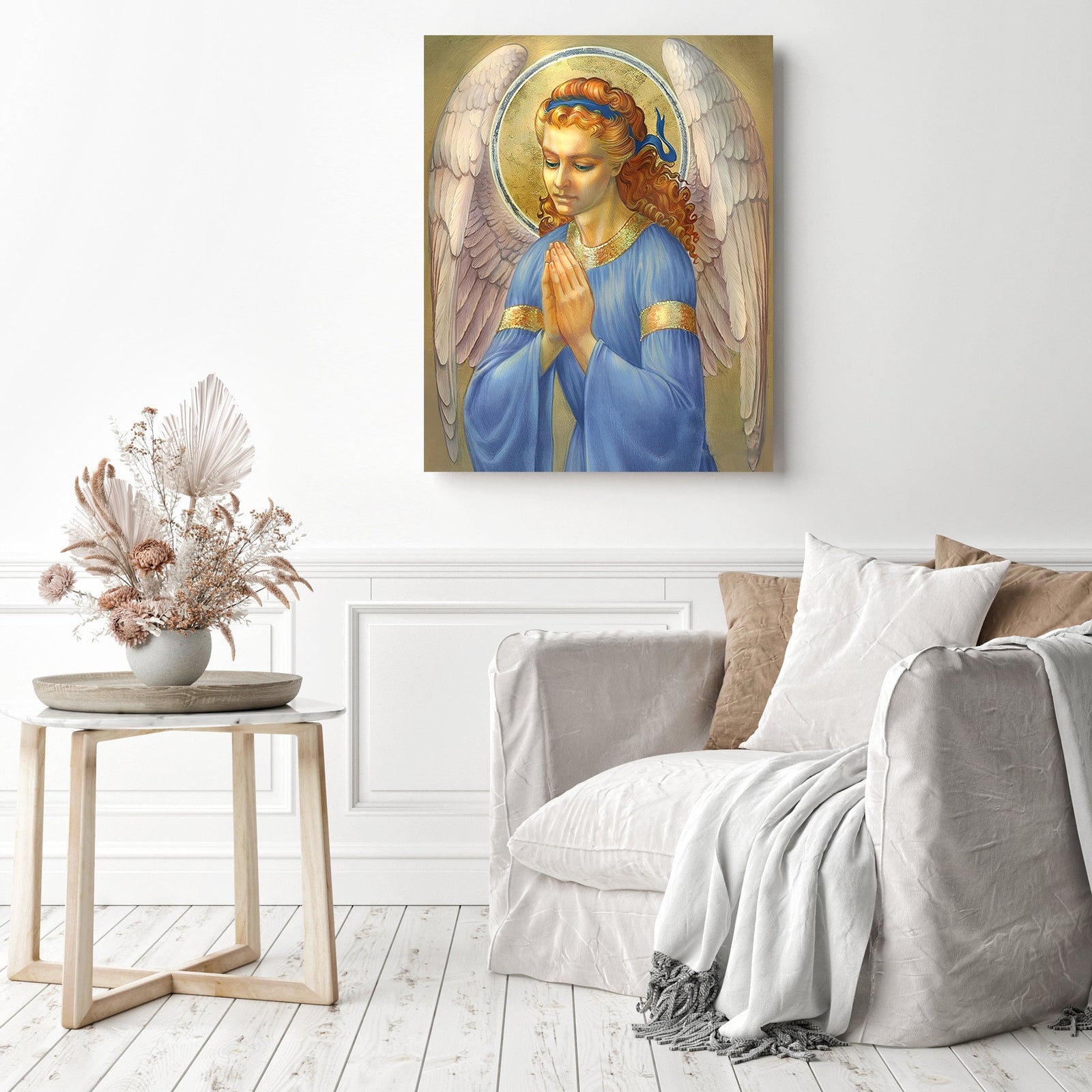 Guardian Angel Prays | Diamond Painting Displayed as Home Decor