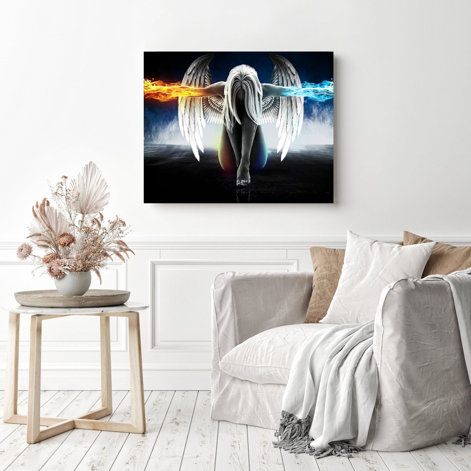 Ice Fire Angel Wings | Diamond Painting Displayed as Home Decor