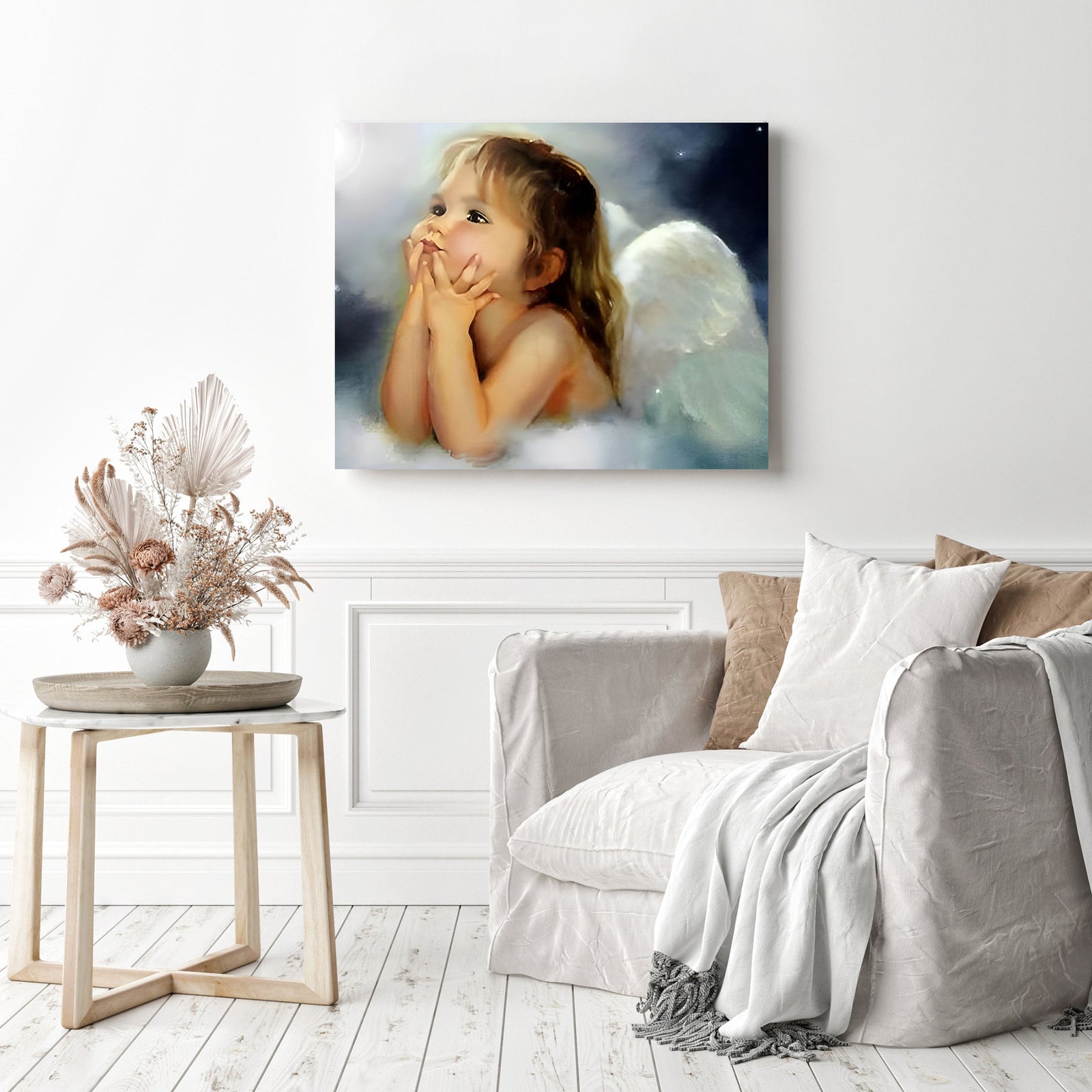 Baby Girl Angel | Diamond Painting Displayed as Home Decor