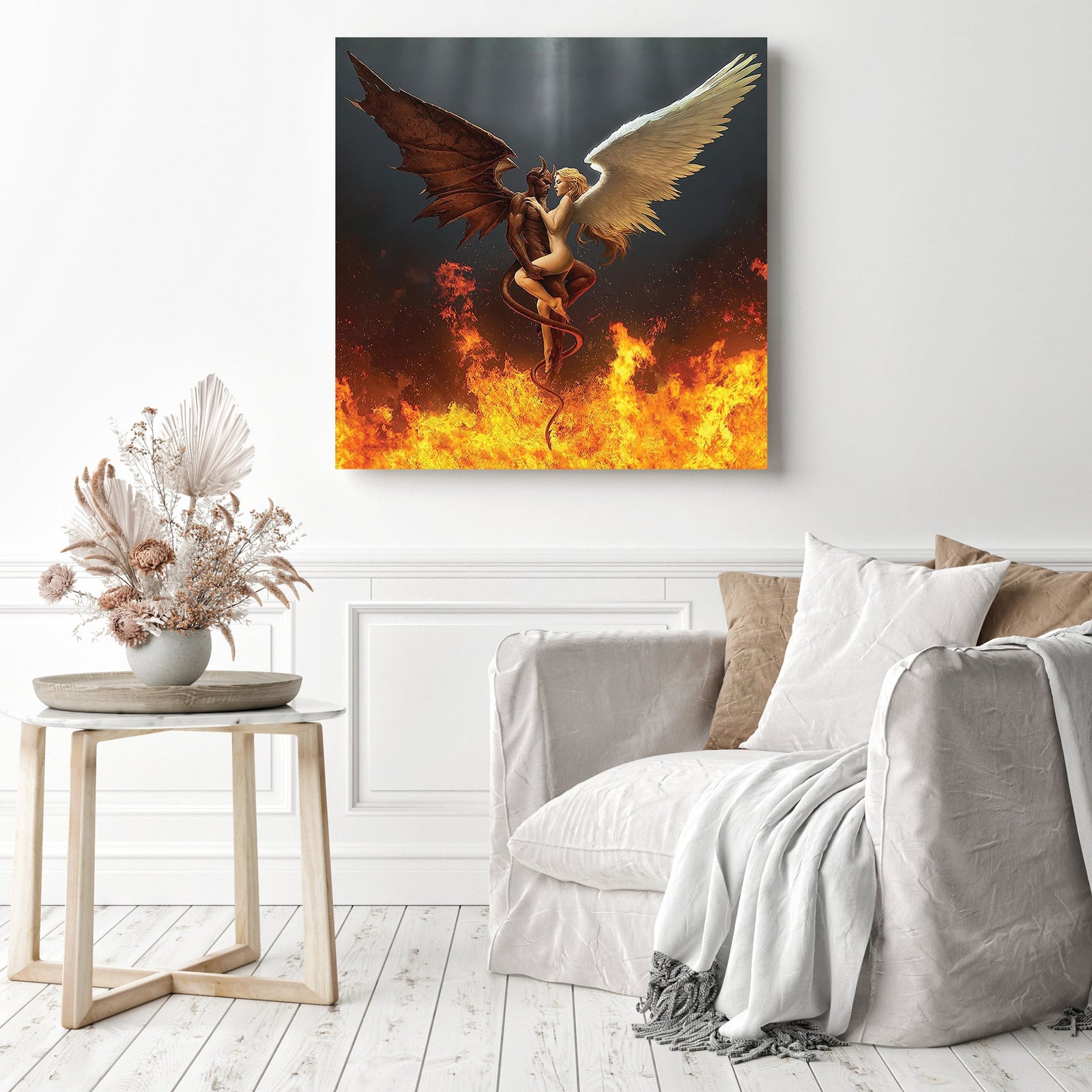 Nude Devil & Angel Love Flame | Diamond Painting Displayed as Home Decor