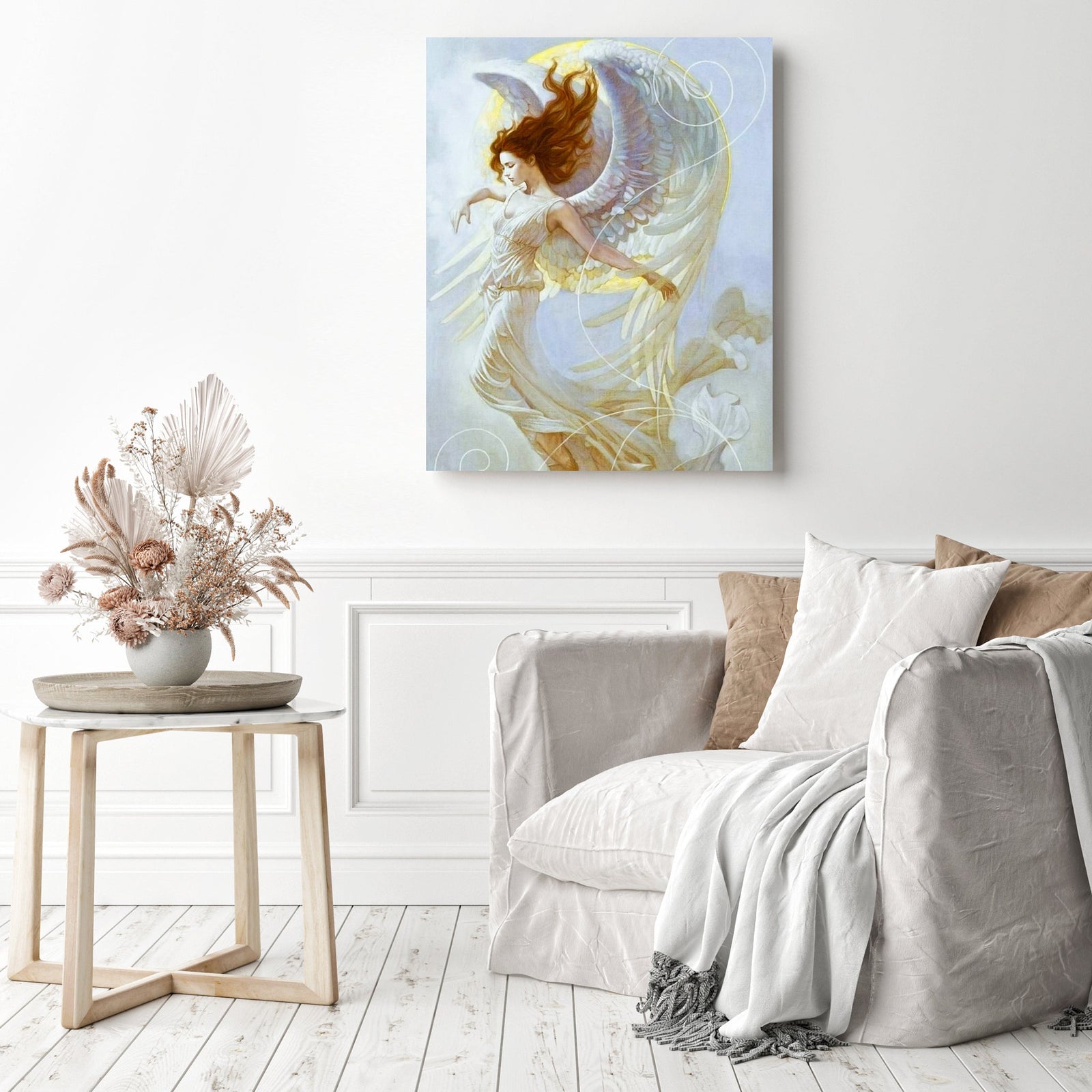 White Angel | Diamond Painting Displayed as Home Decor