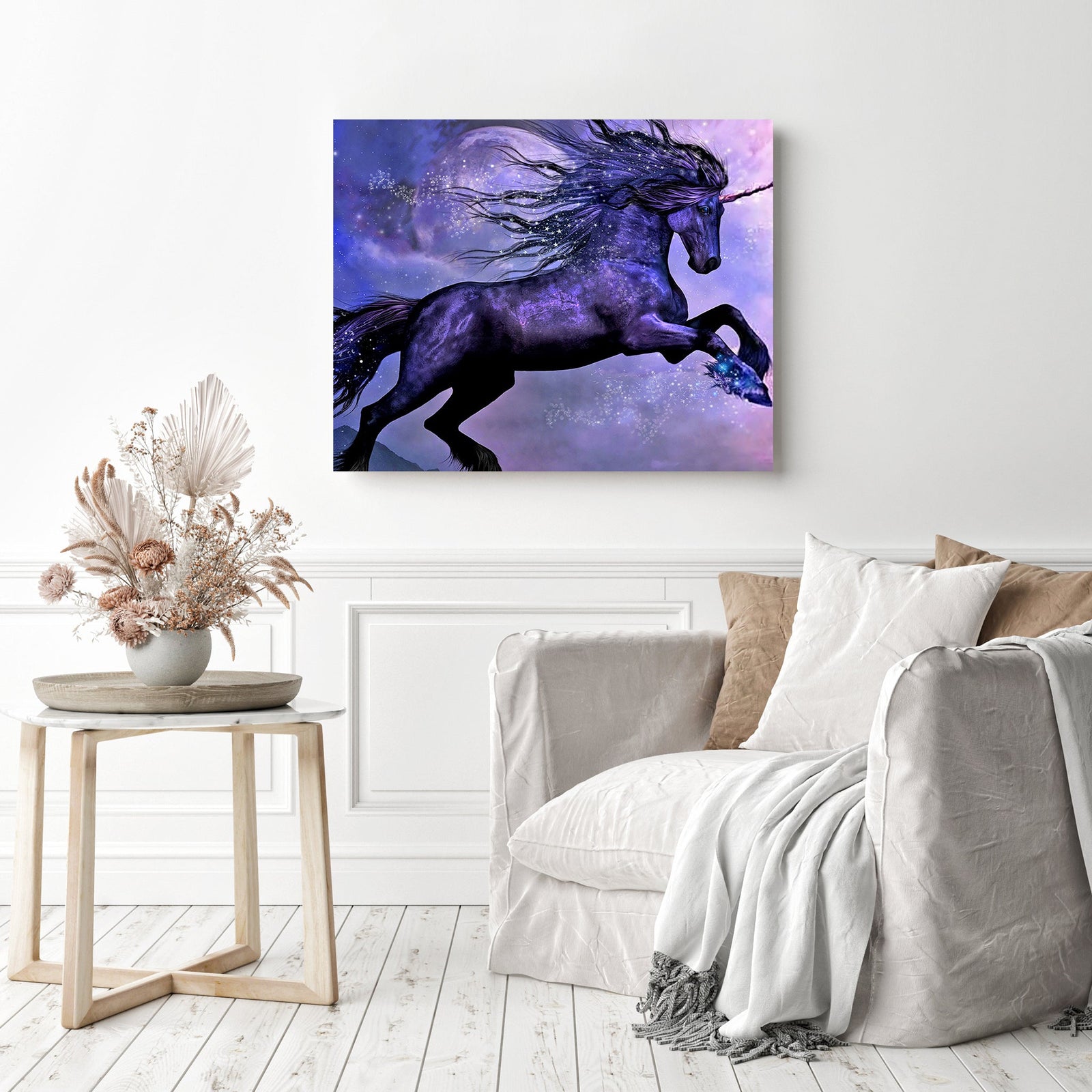 Purple Unicorn | Diamond Painting Displayed as Home Decor