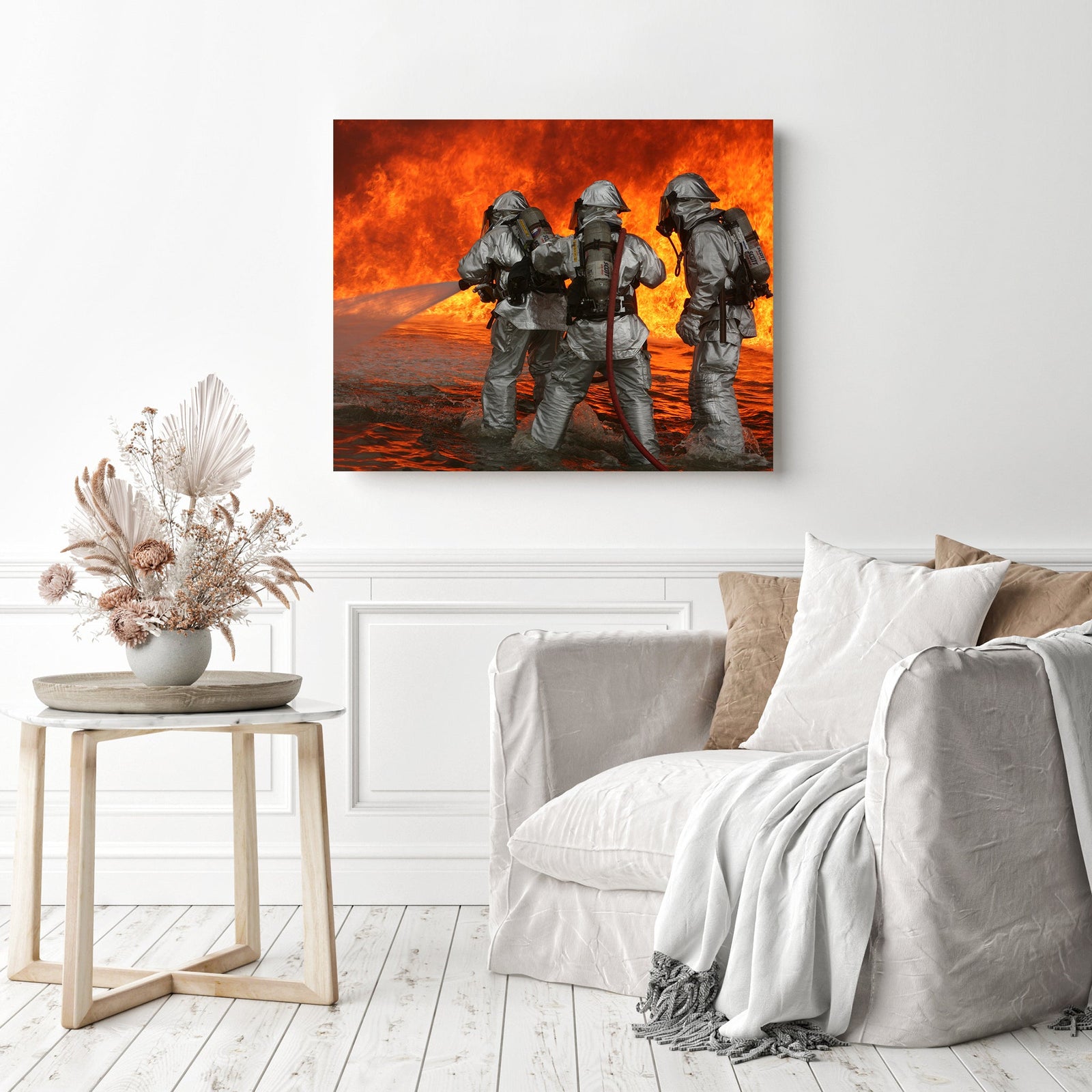 Fighting the Flames | Diamond Painting Displayed as Home Decor