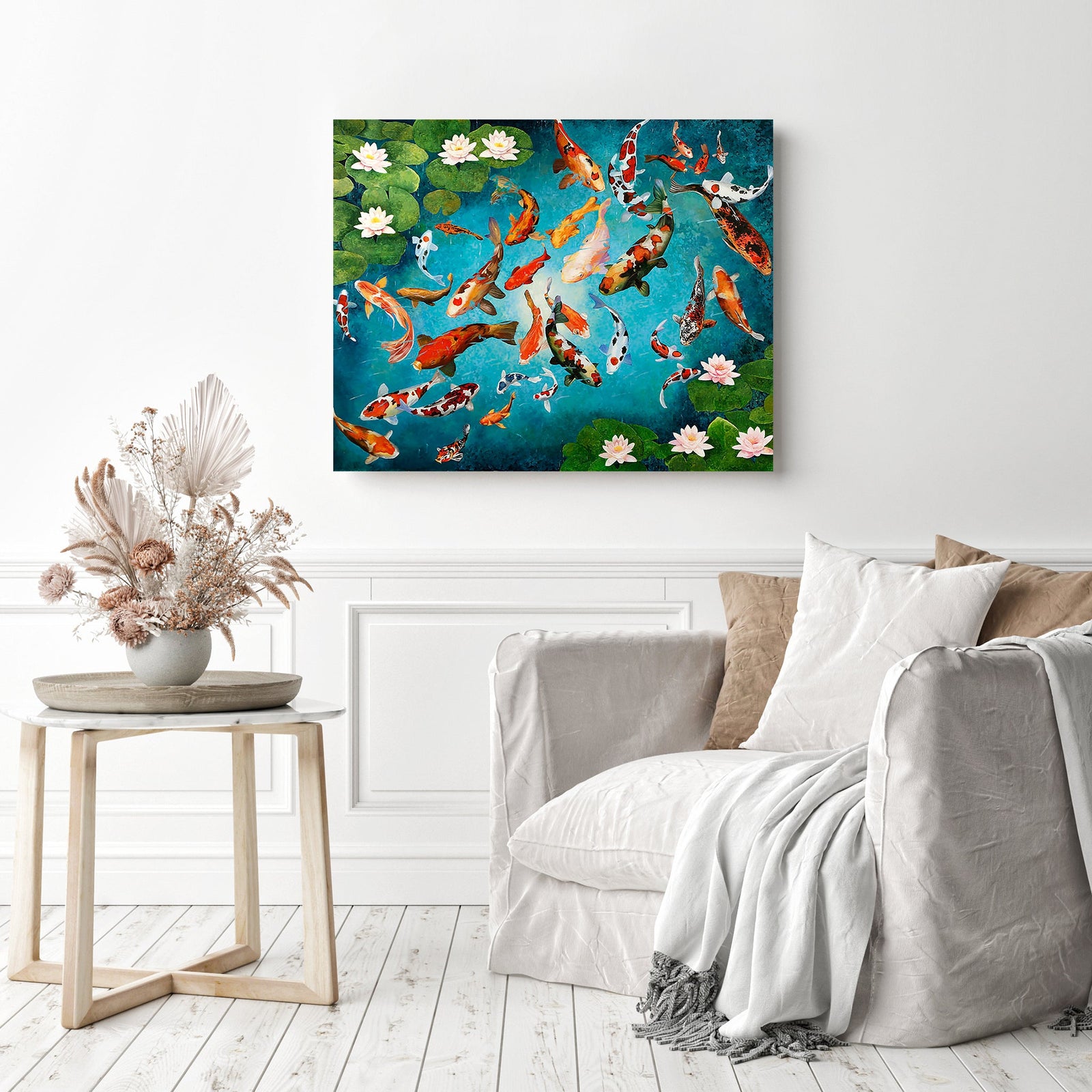 Colorful Koiscape | Diamond Painting Displayed as Home Decor