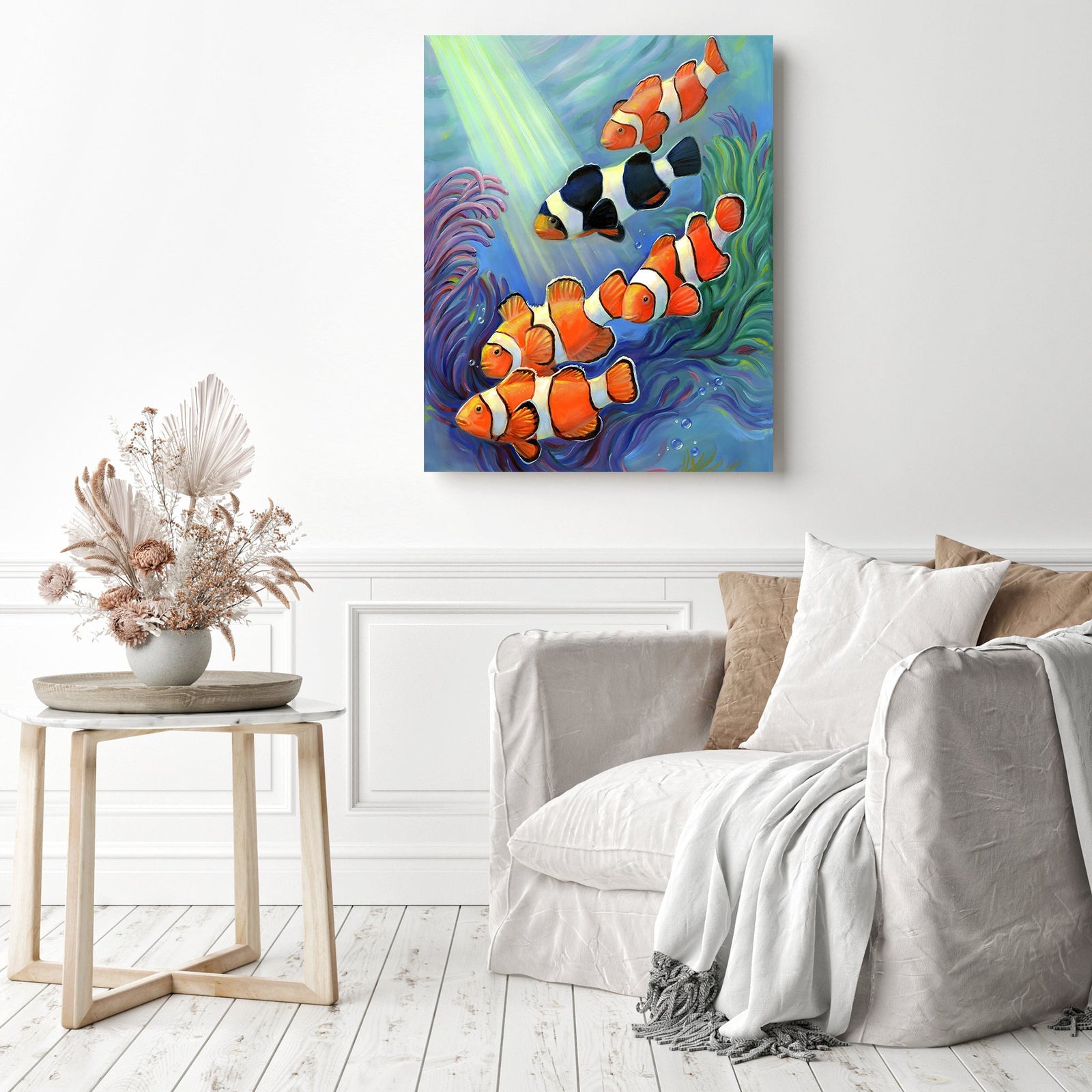 Clownfish Paradise | Diamond Painting Displayed as Home Decor