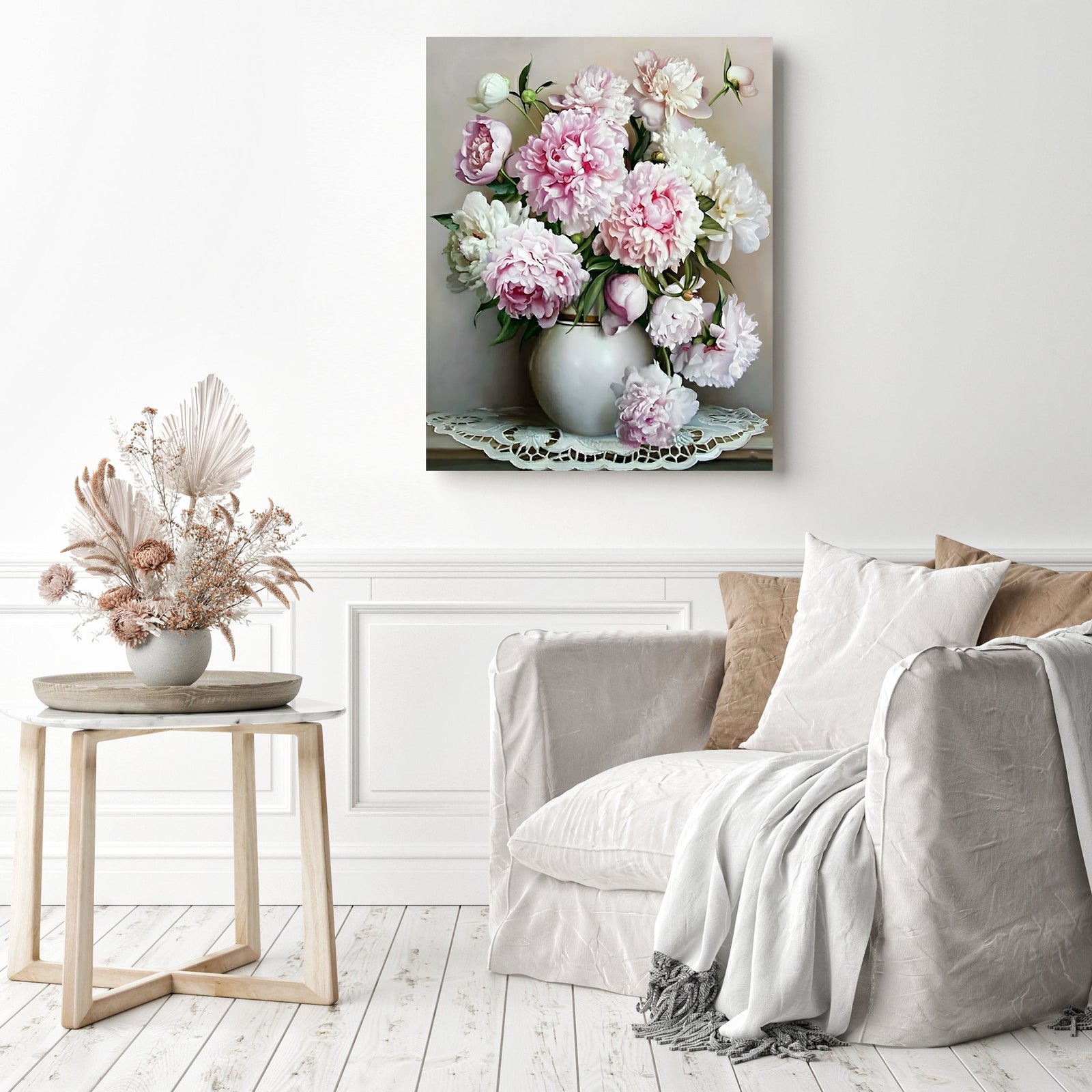 Pink Flowers | Diamond Painting Displayed as Home Decor