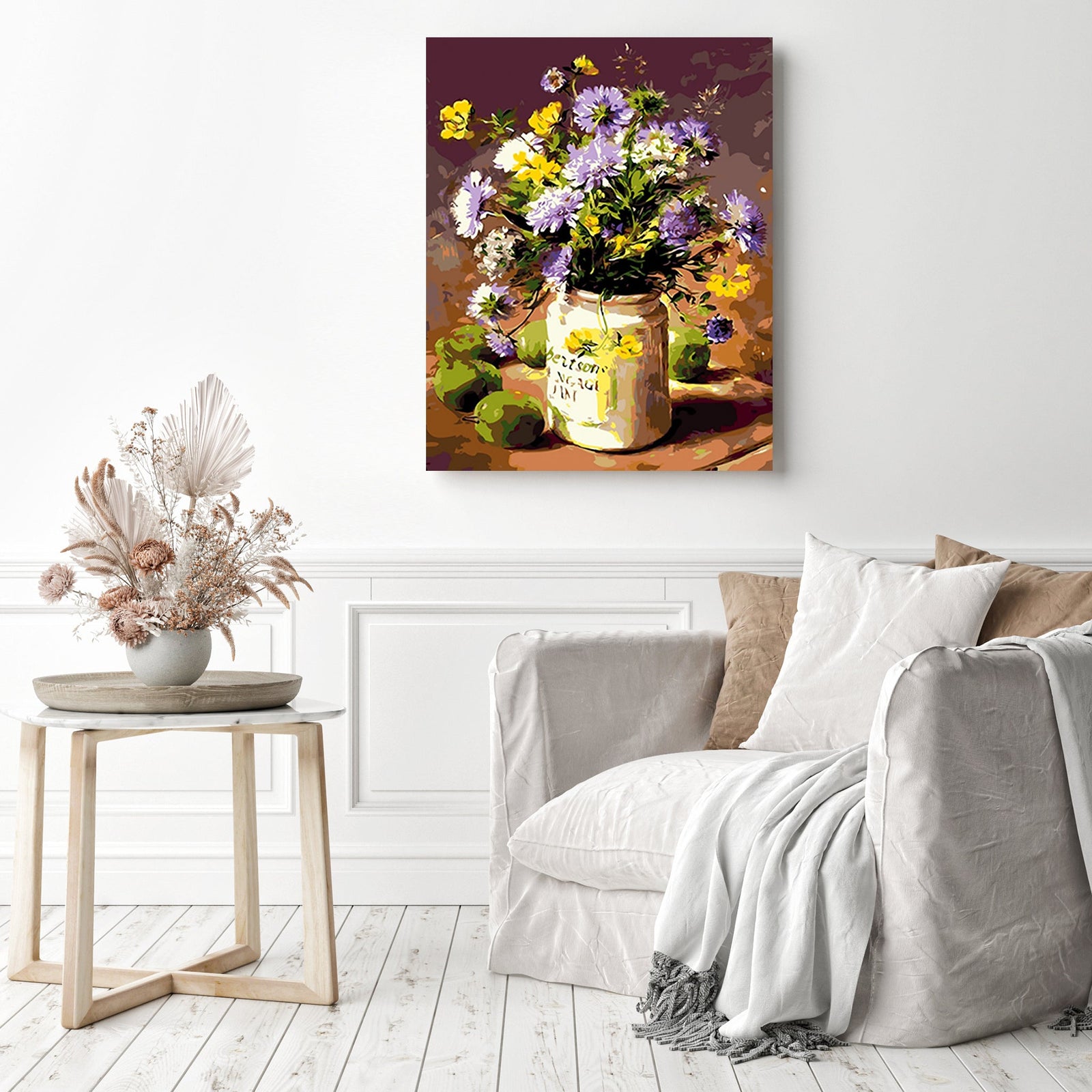 Purple Carnations | Diamond Painting Displayed as Home Decor