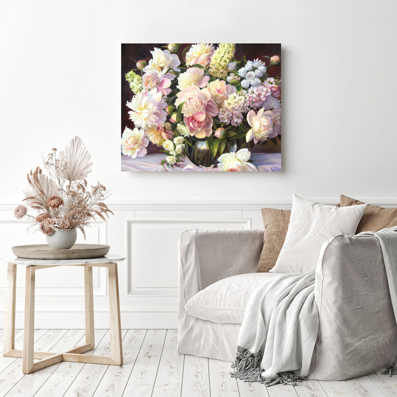 Pink Flower Bouquet | Diamond Painting Displayed as Home Decor