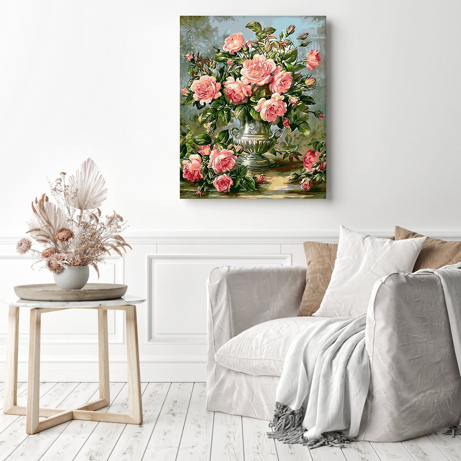 Light Pink Bouquet | Diamond Painting Displayed as Home Decor