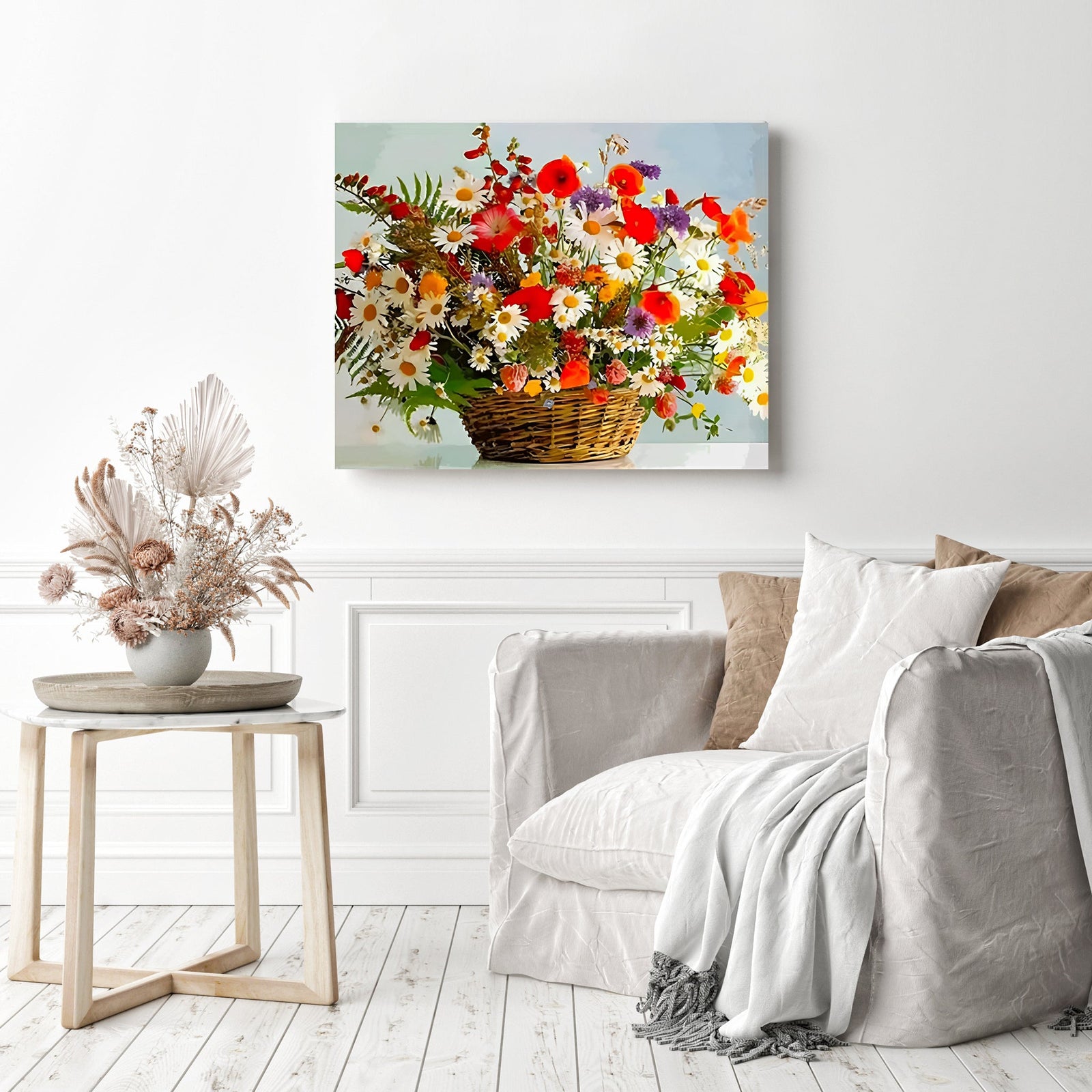 Beautiful Flowers Basket | Diamond Painting Displayed as Home Decor