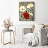 Red White Poppy Flower | Diamond Painting Displayed as Home Decor
