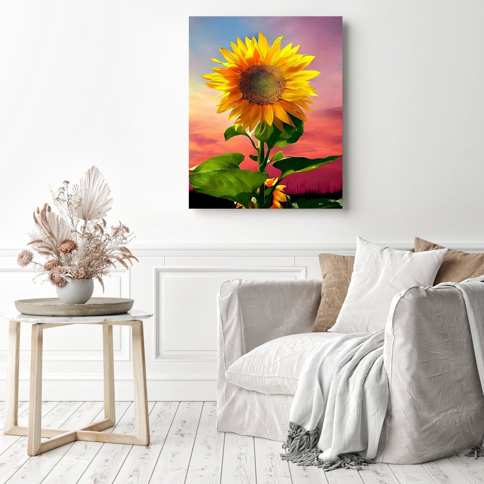 Sunflower on Sky | Diamond Painting Displayed as Home Decor