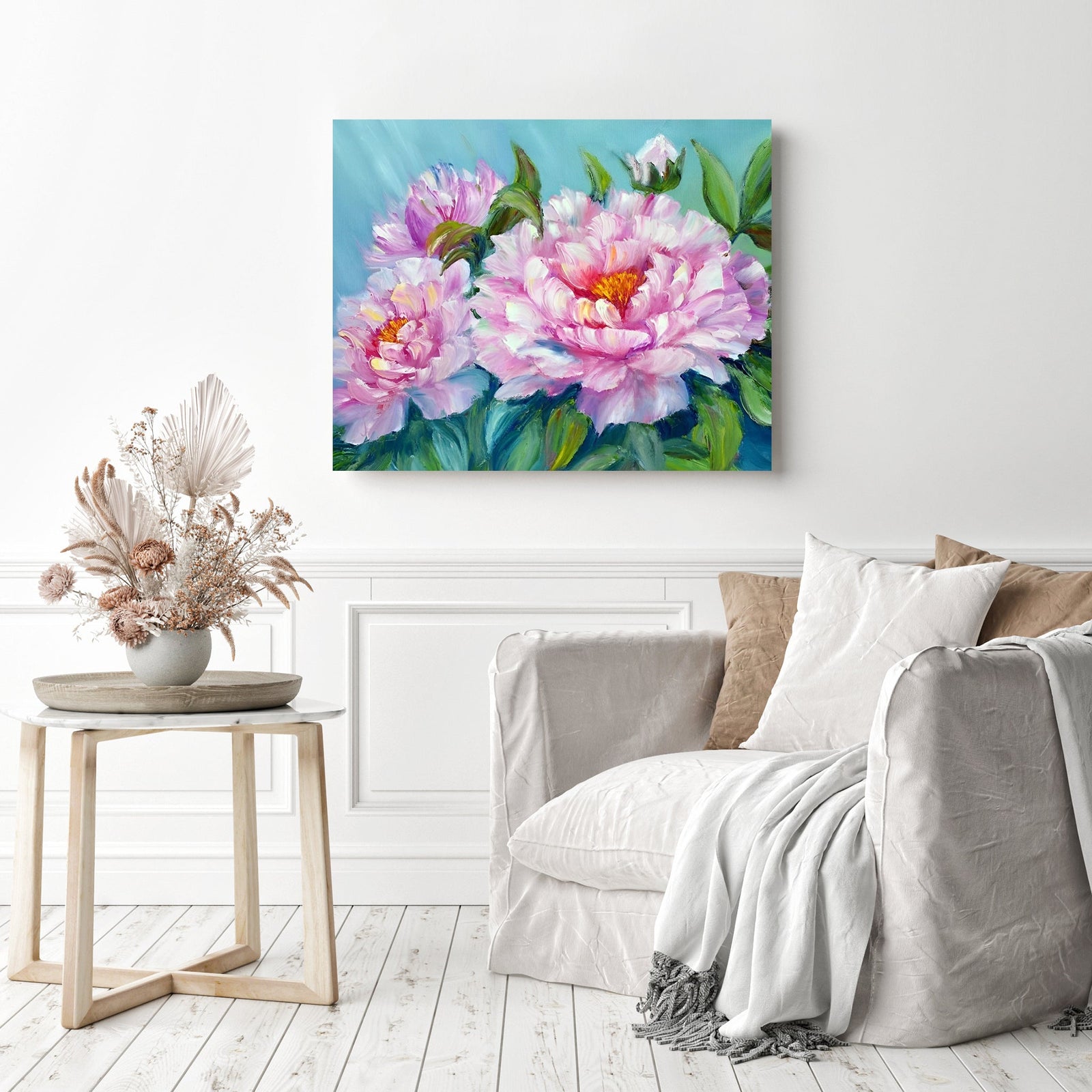 Asian Peonies | Diamond Painting Displayed as Home Decor