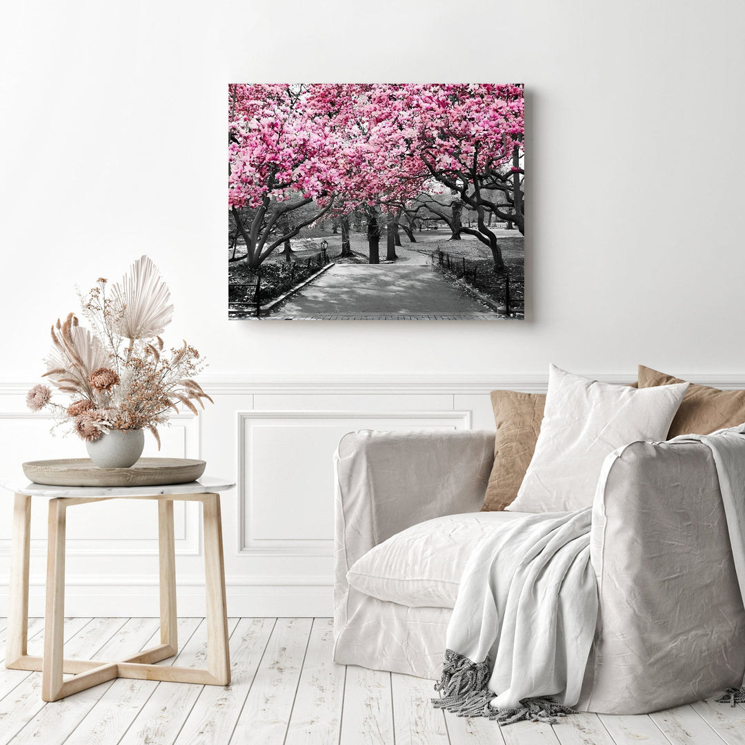 Pink Blossoms in Black and White | Diamond Painting