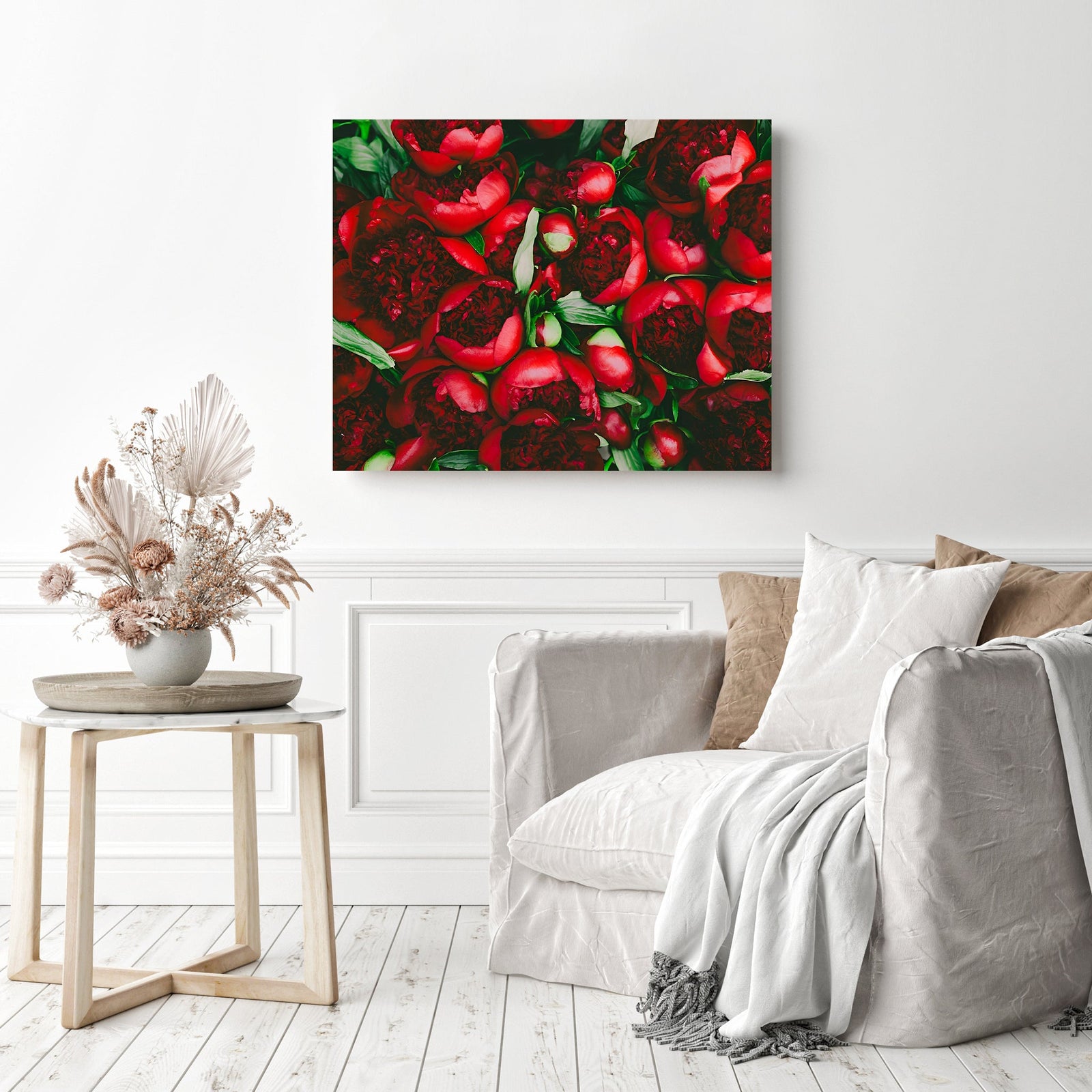 Red Peony Flowers | Diamond Painting Displayed as Home Decor