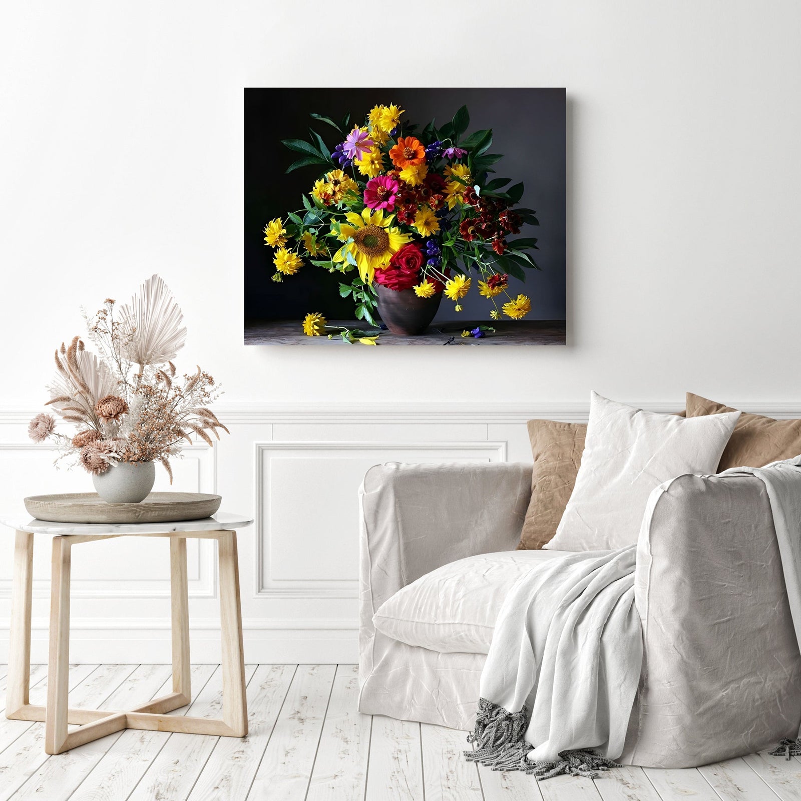 Sunflower and Roses Bouquet | Diamond Painting Displayed as Home Decor