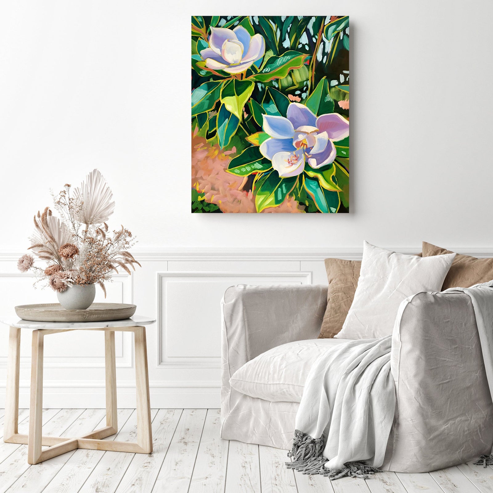 Town Lake Magnolias | Diamond Painting Displayed as Home Decor