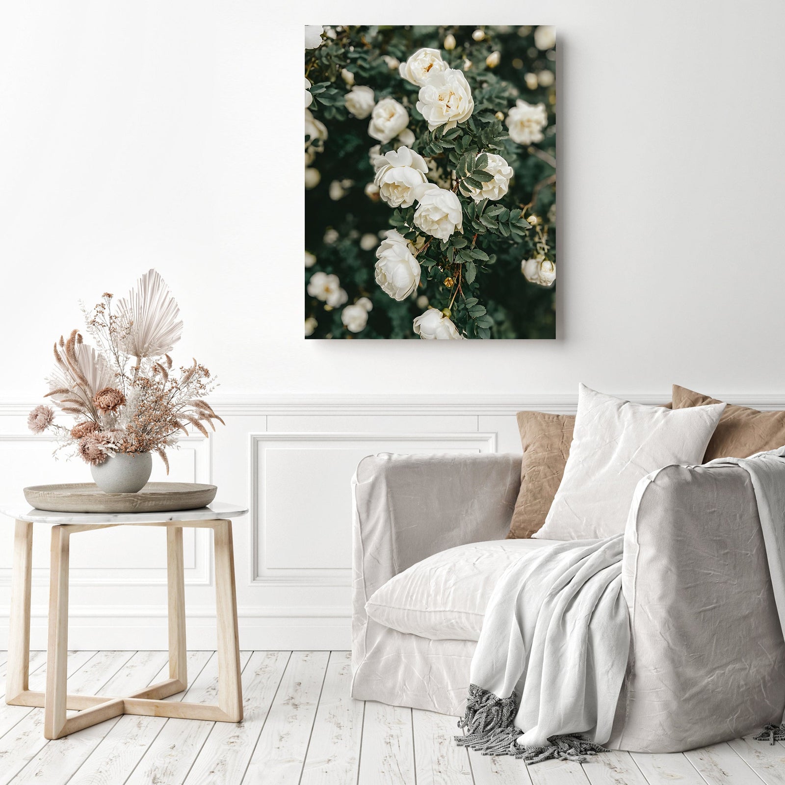 White Roses | Diamond Painting Displayed as Home Decor