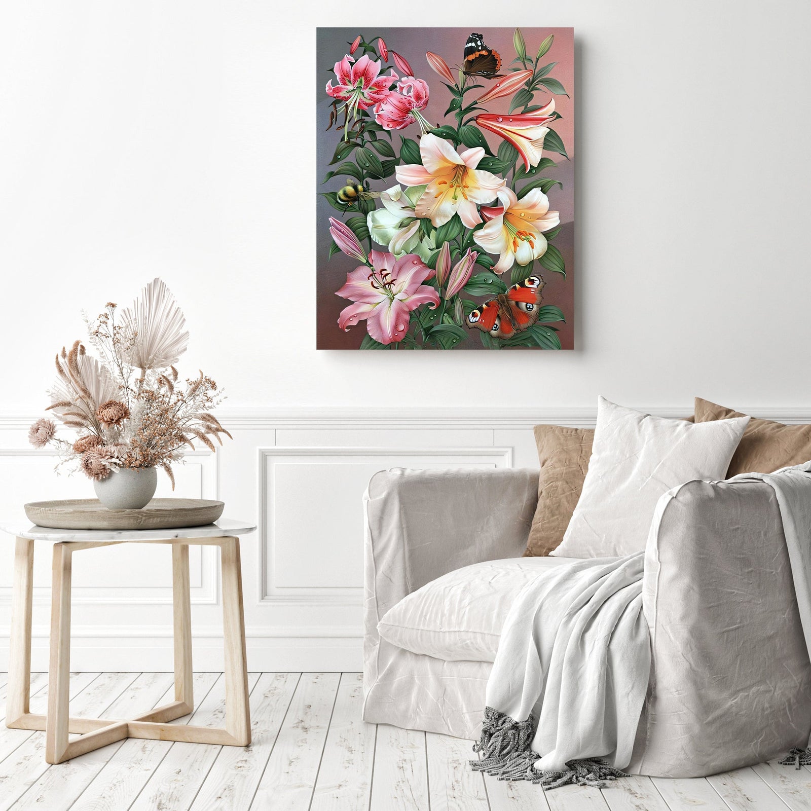 Butterflies and Flowers | Diamond Painting Displayed as Home Decor