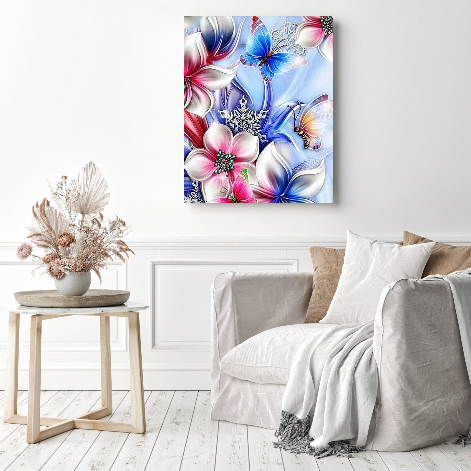 Butterfly Flowers | Diamond Painting Displayed as Home Decor