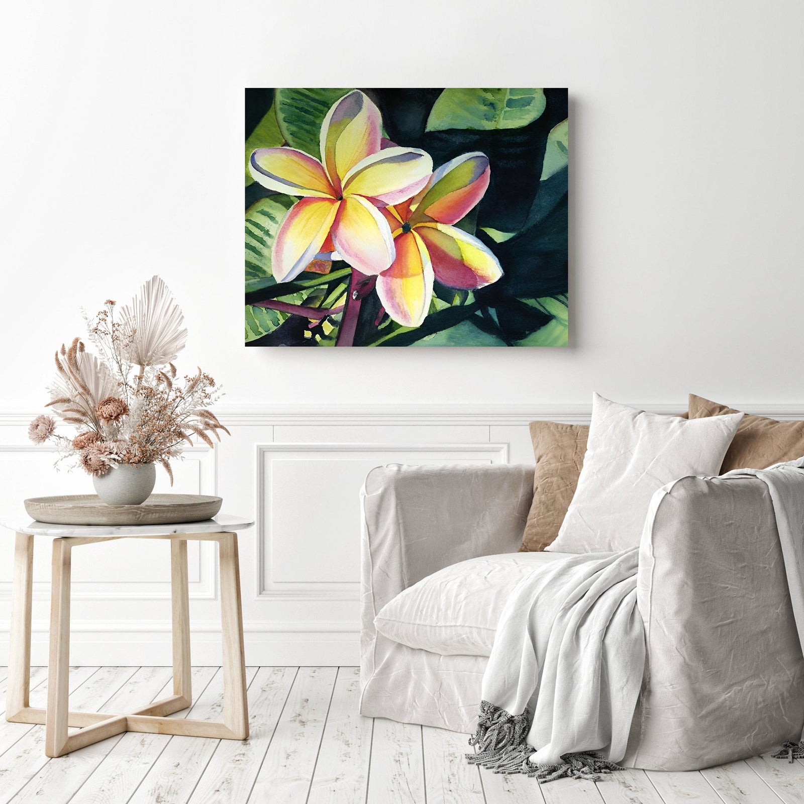 Rainbow Plumeria | Diamond Painting Displayed as Home Decor