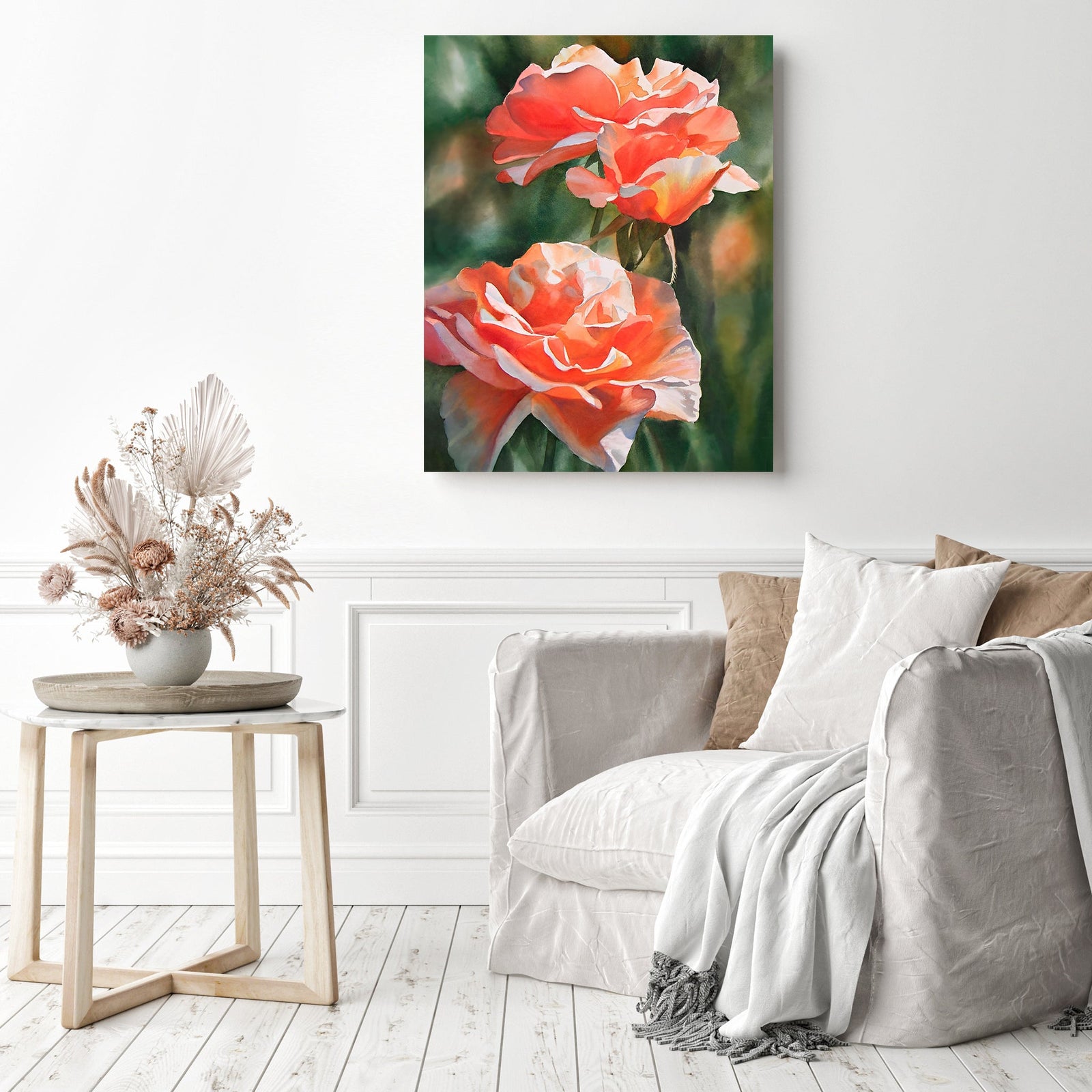 Salmon Colored Roses | Diamond Painting Displayed as Home Decor