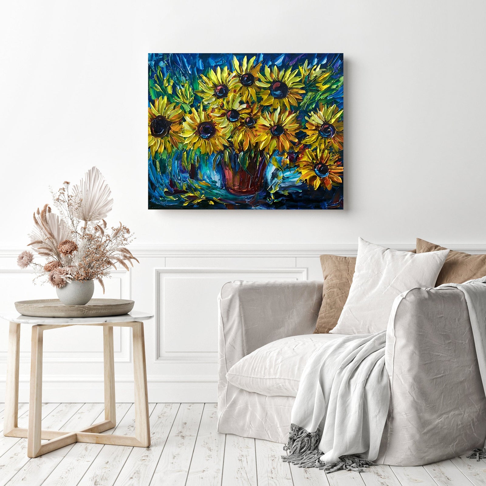 Sunflowers in Vase | Diamond Painting Displayed as Home Decor