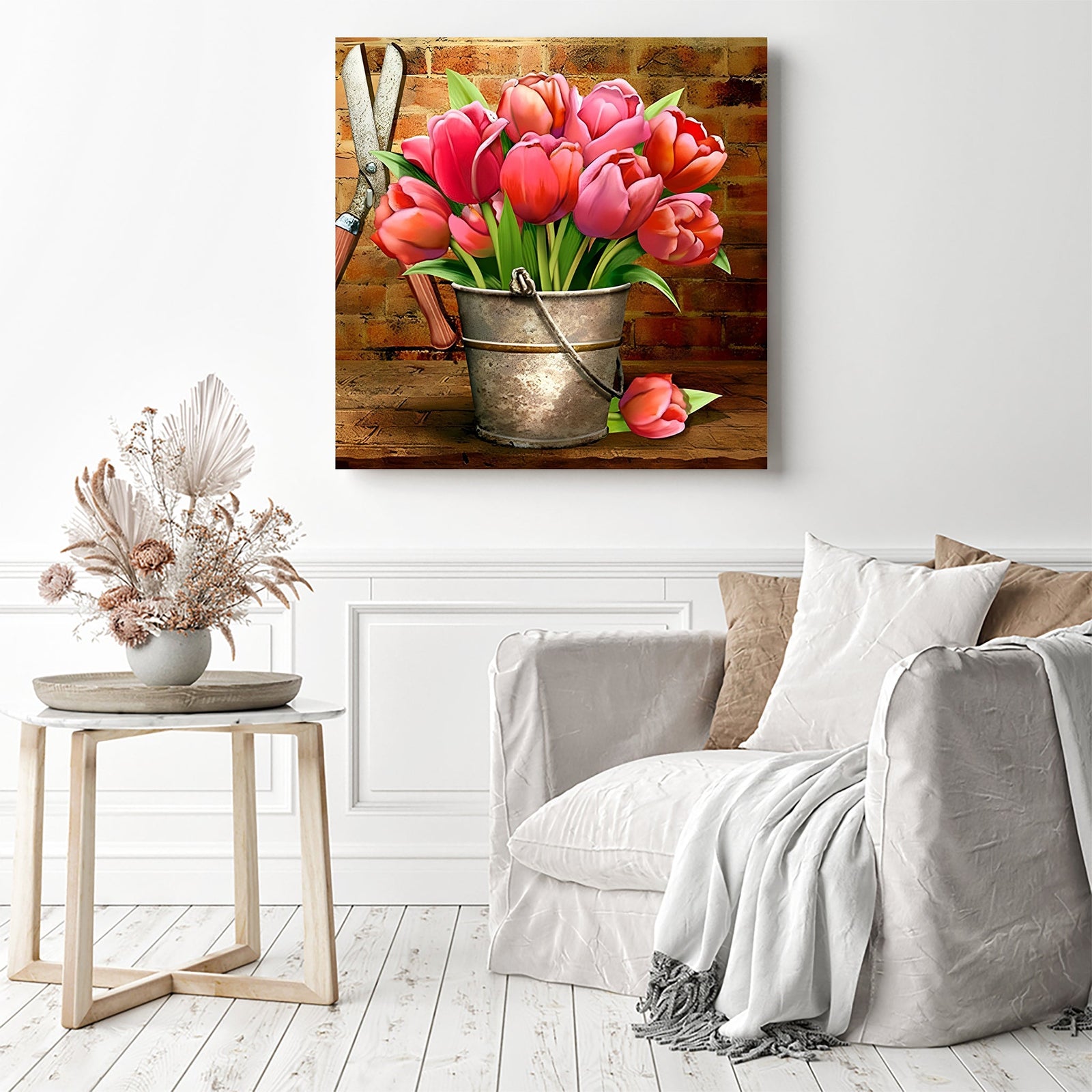 Pink Tulips | Diamond Painting Displayed as Home Decor