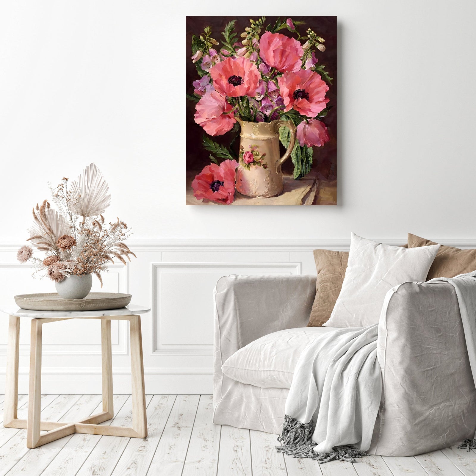 Watercolor Pink Flower | Diamond Painting Displayed as Home Decor