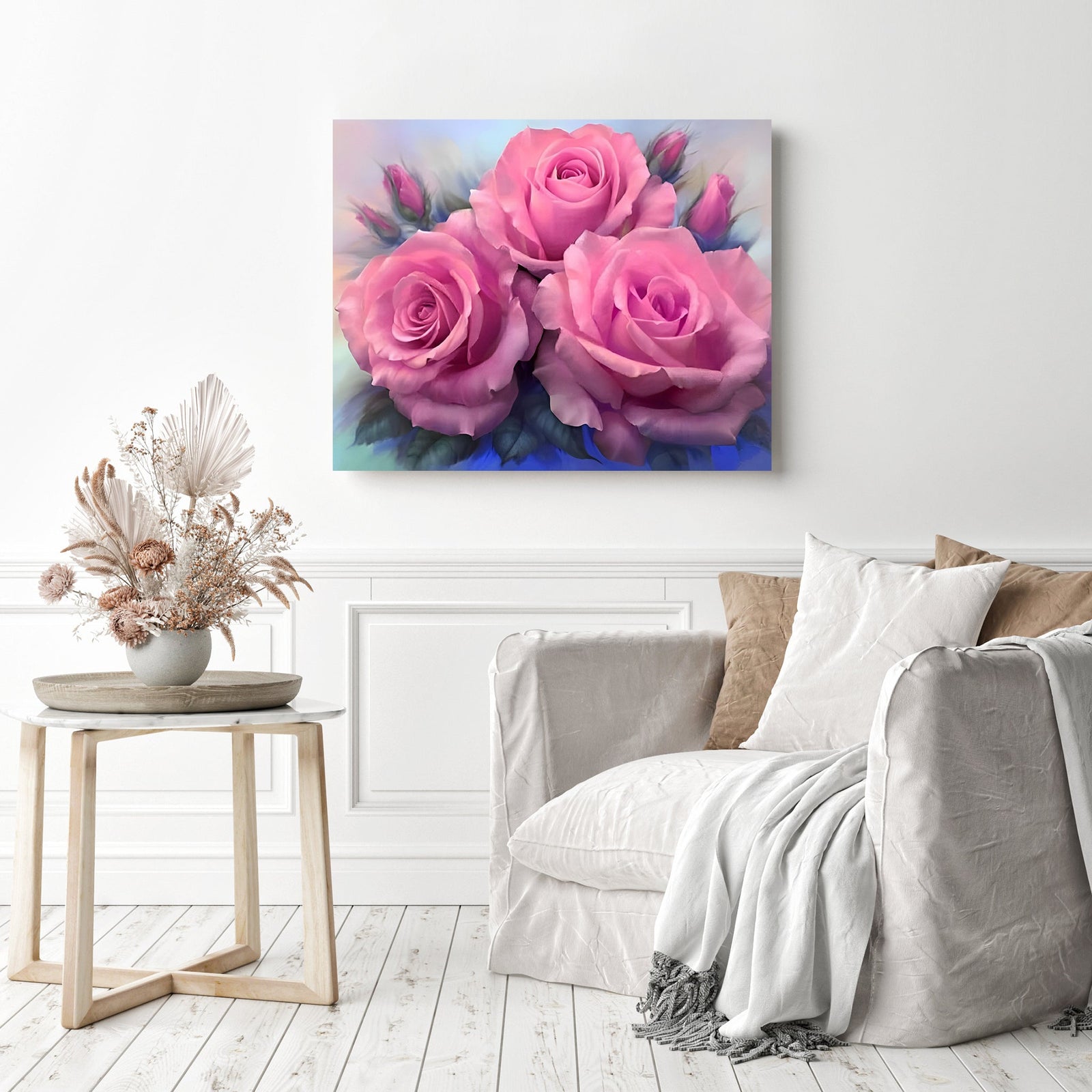 Delicate Pink Roses | Diamond Painting Displayed as Home Decor