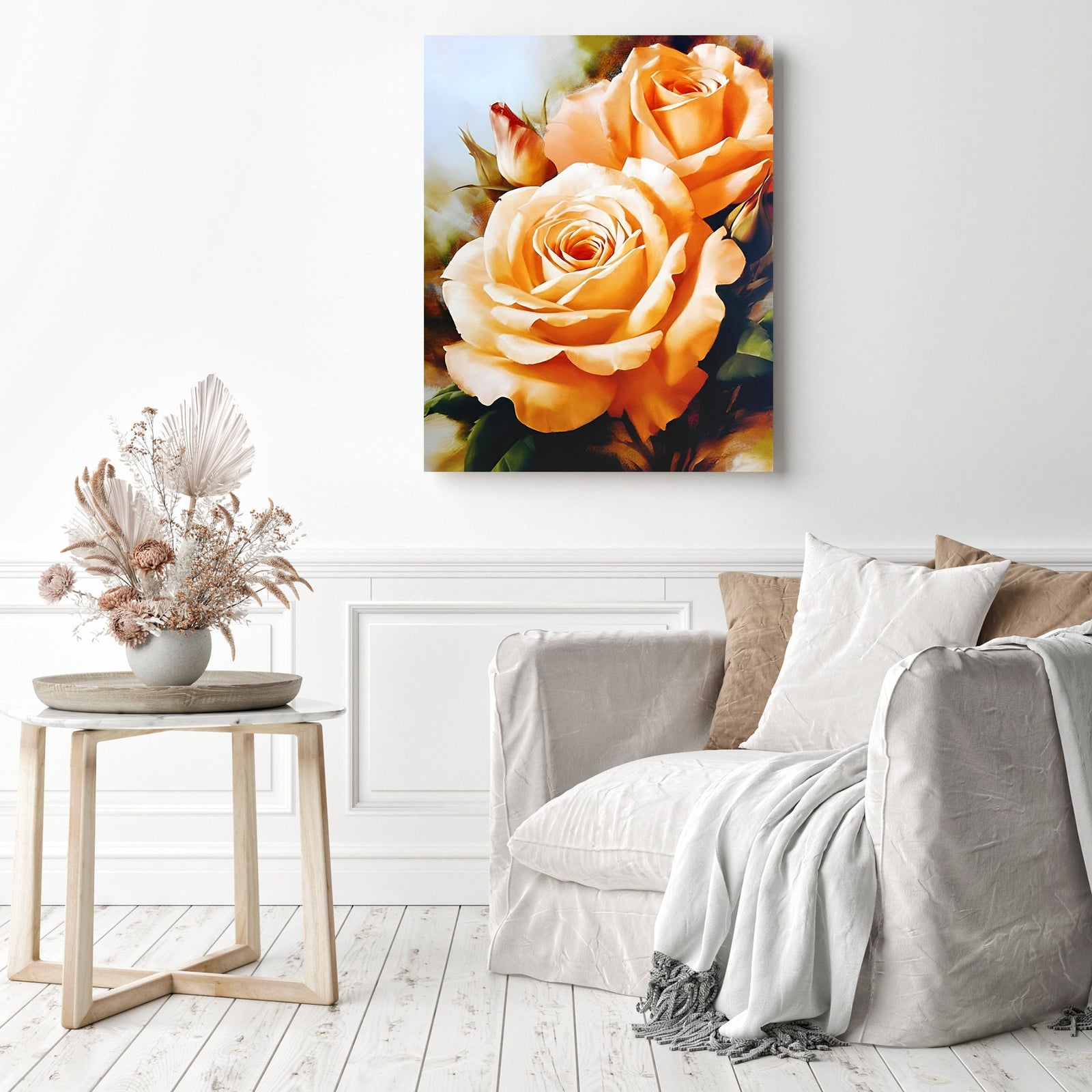 Bouquet of Tea Roses | Diamond Painting Displayed as Home Decor