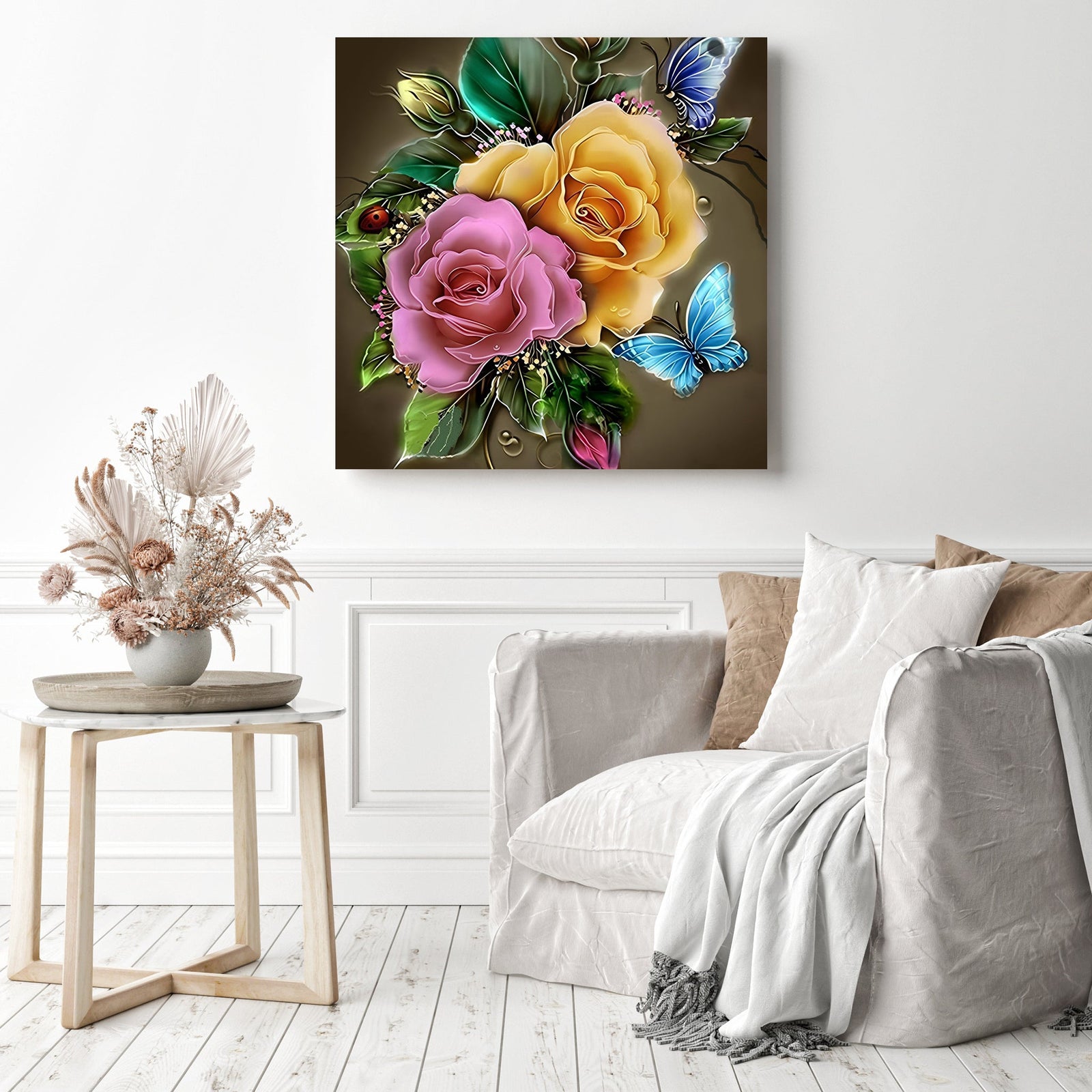 Butterfly & Flower | Diamond Painting Displayed as Home Decor