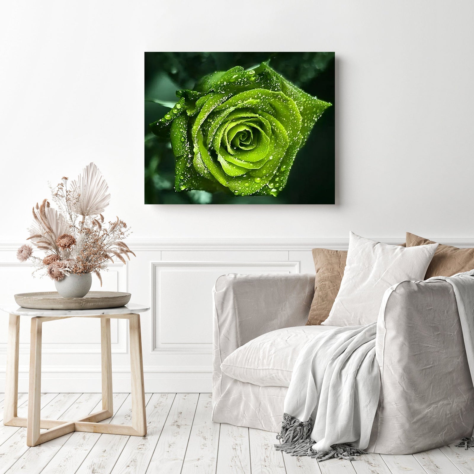 Green Rose | Diamond Painting Displayed as Home Decor