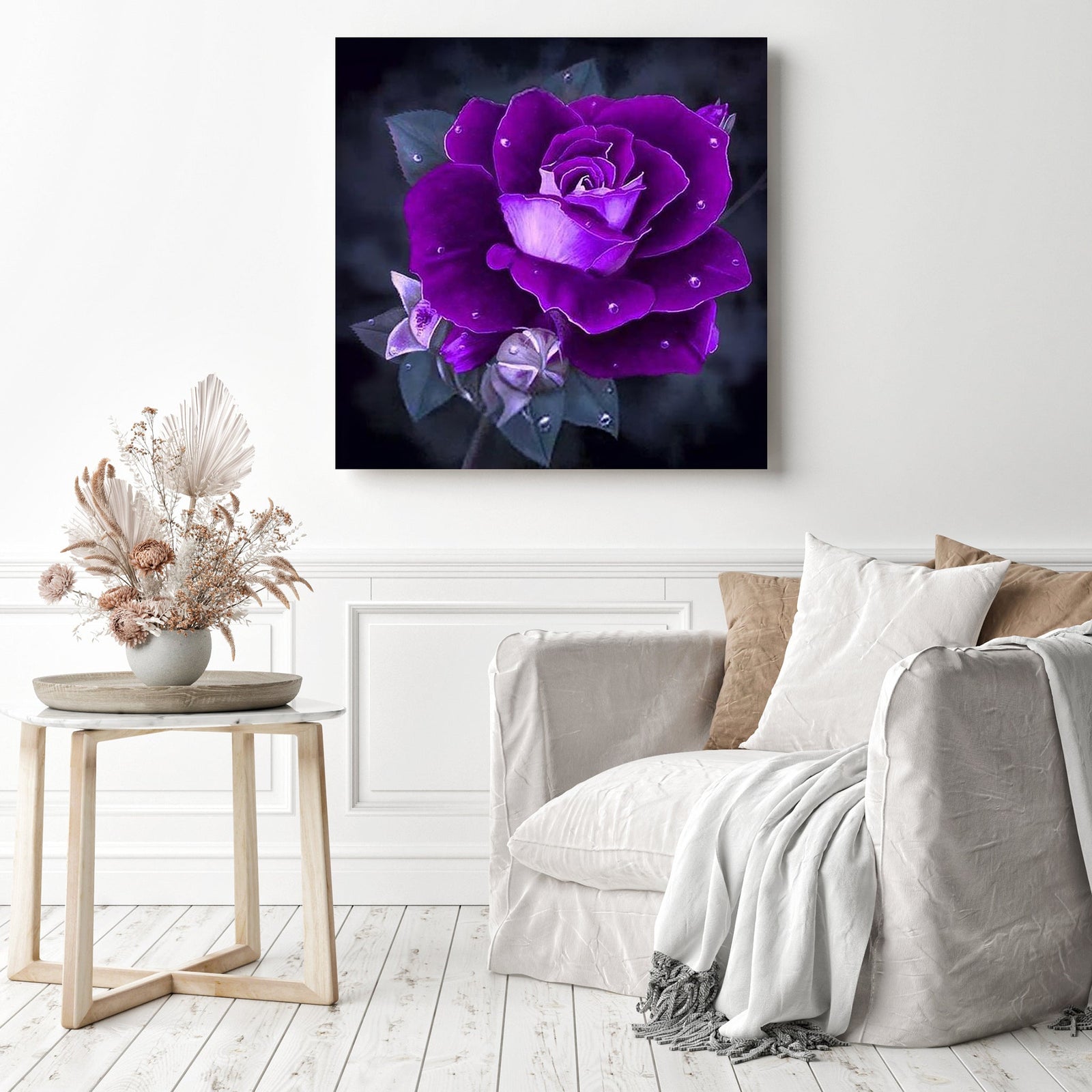 Purple Rose | Diamond Painting Displayed as Home Decor