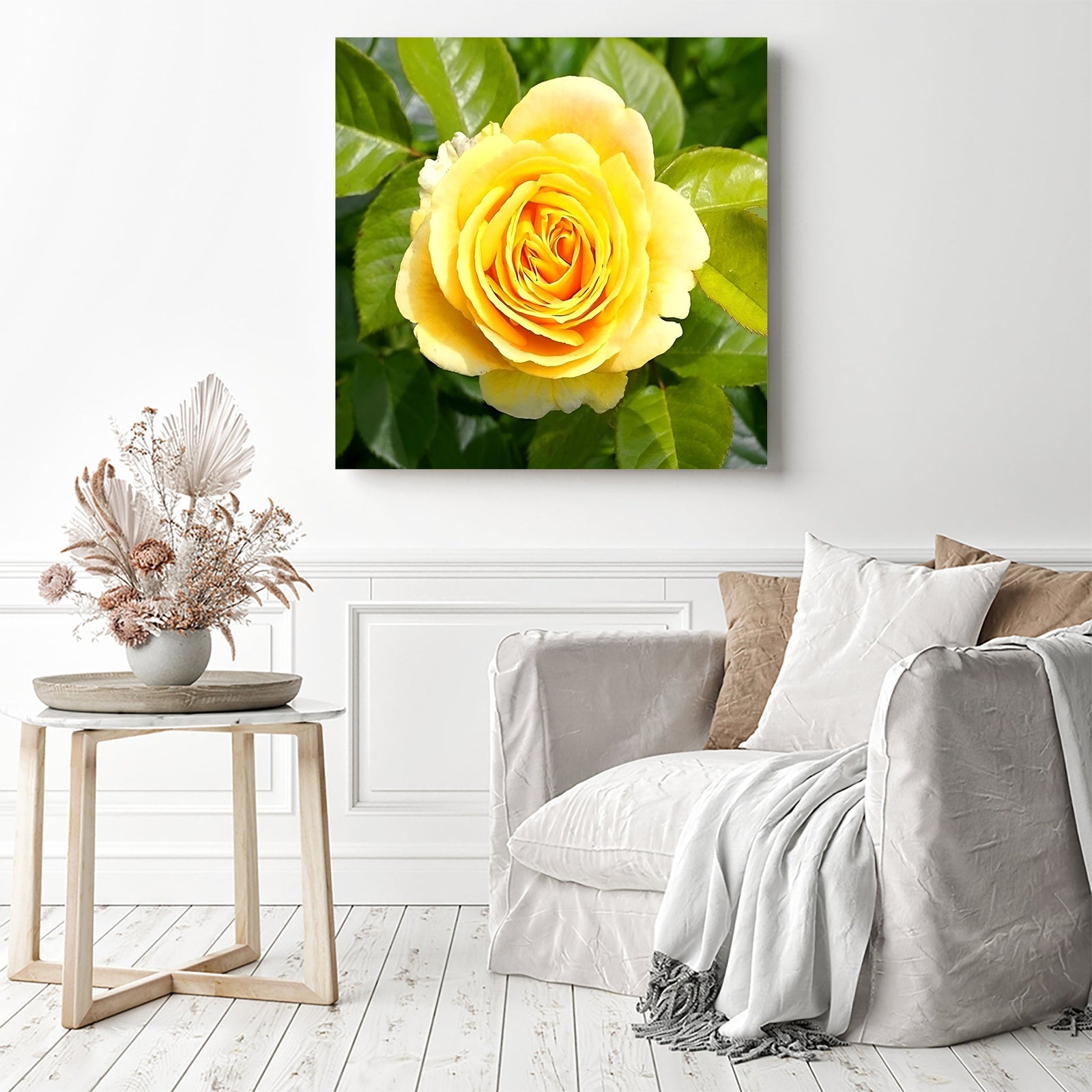 Yellow Rose | Diamond Painting Displayed as Home Decor