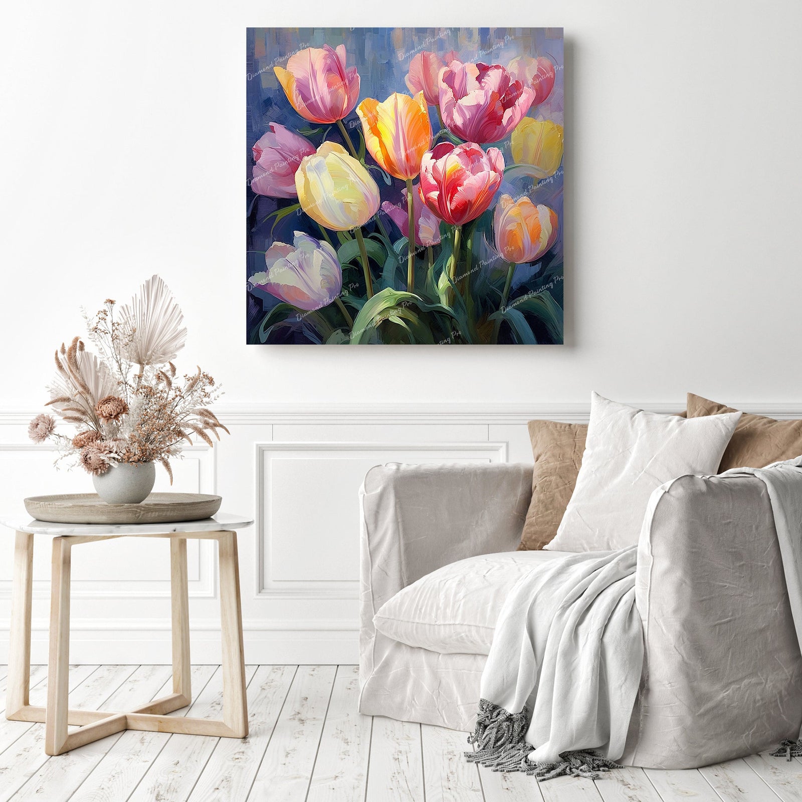 Delicate Tulips | Diamond Painting Displayed as Home Decor