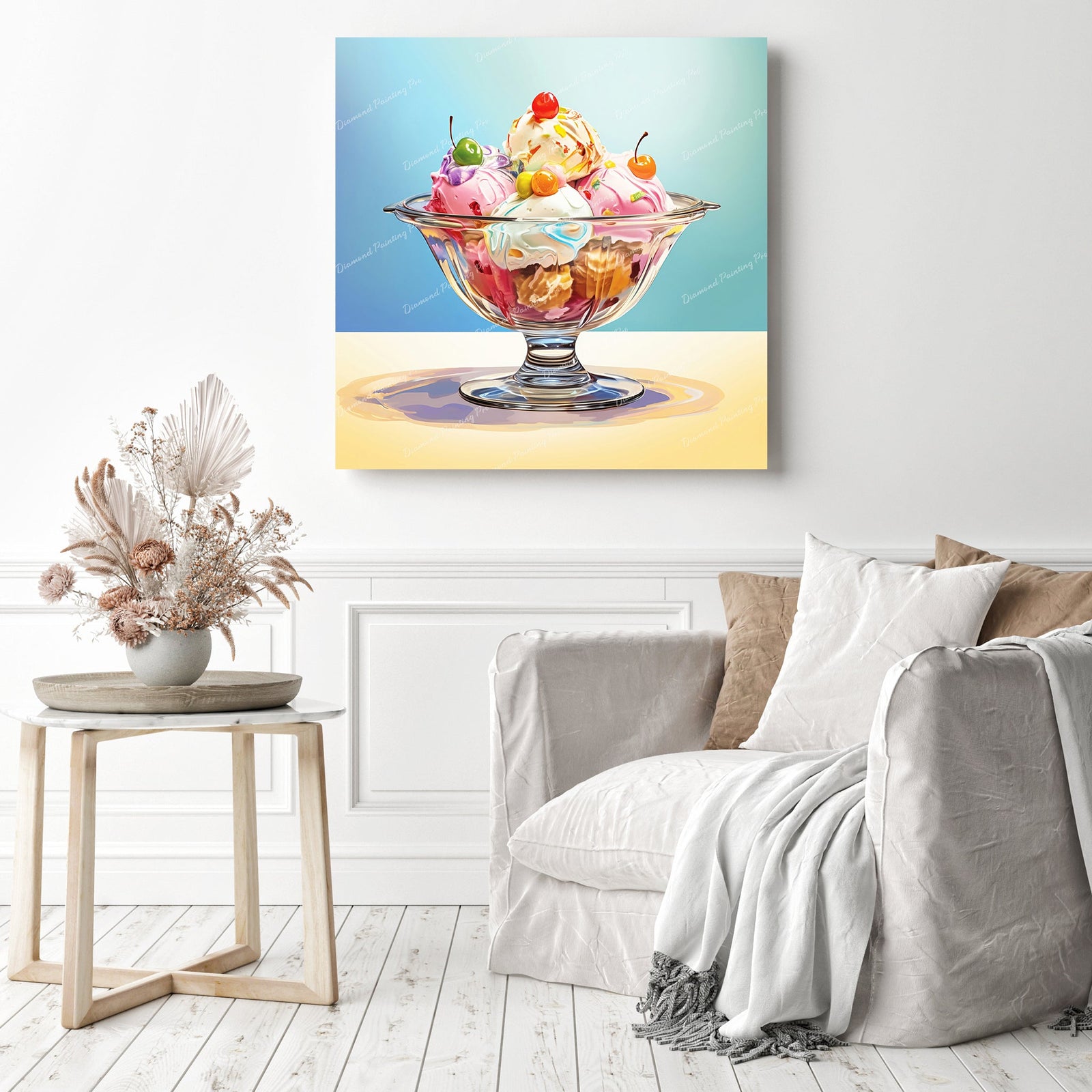 Colorful Ice Cream Delights | Diamond Painting Displayed as Home Decor