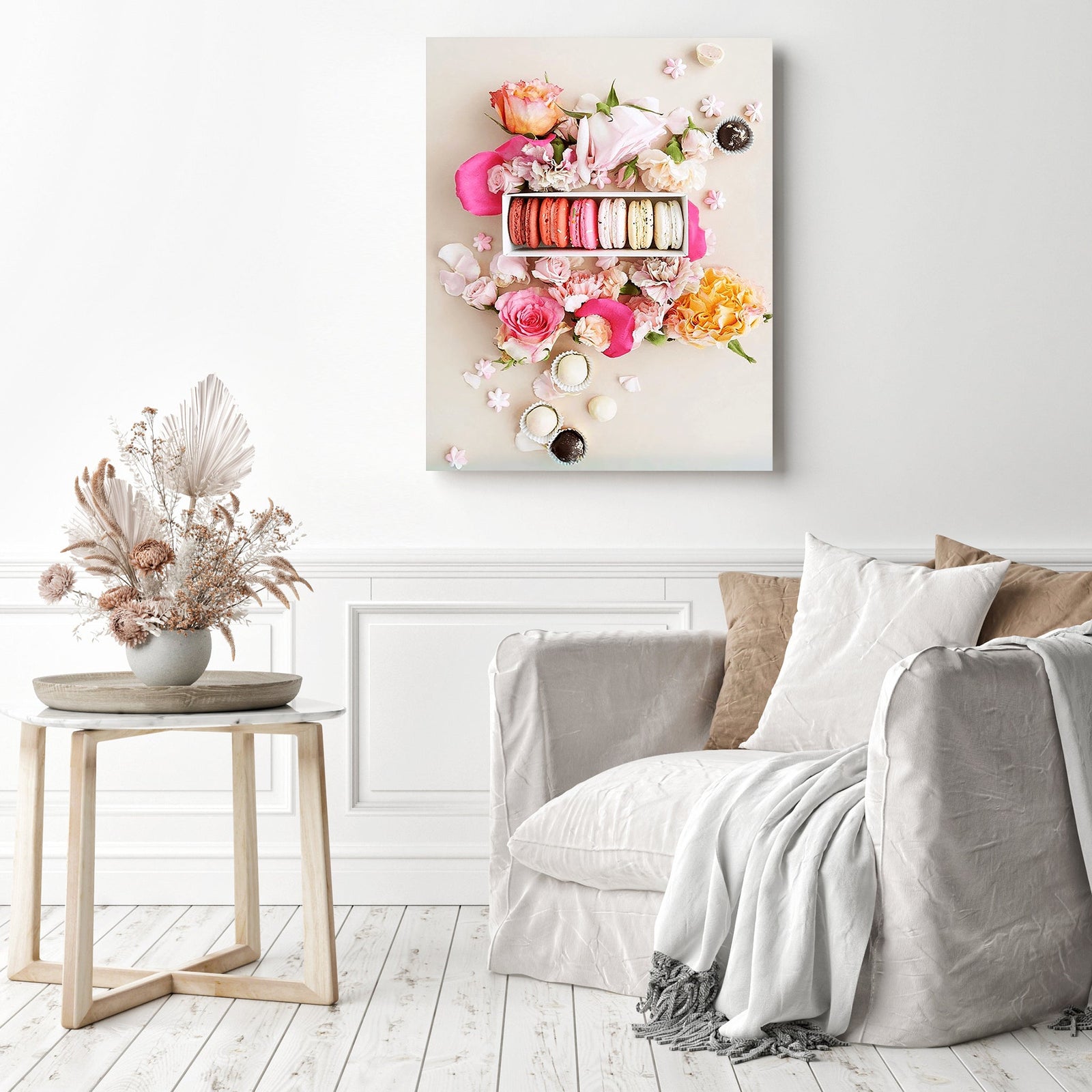 Pink Macarons with Flowers | Diamond Painting Displayed as Home Decor