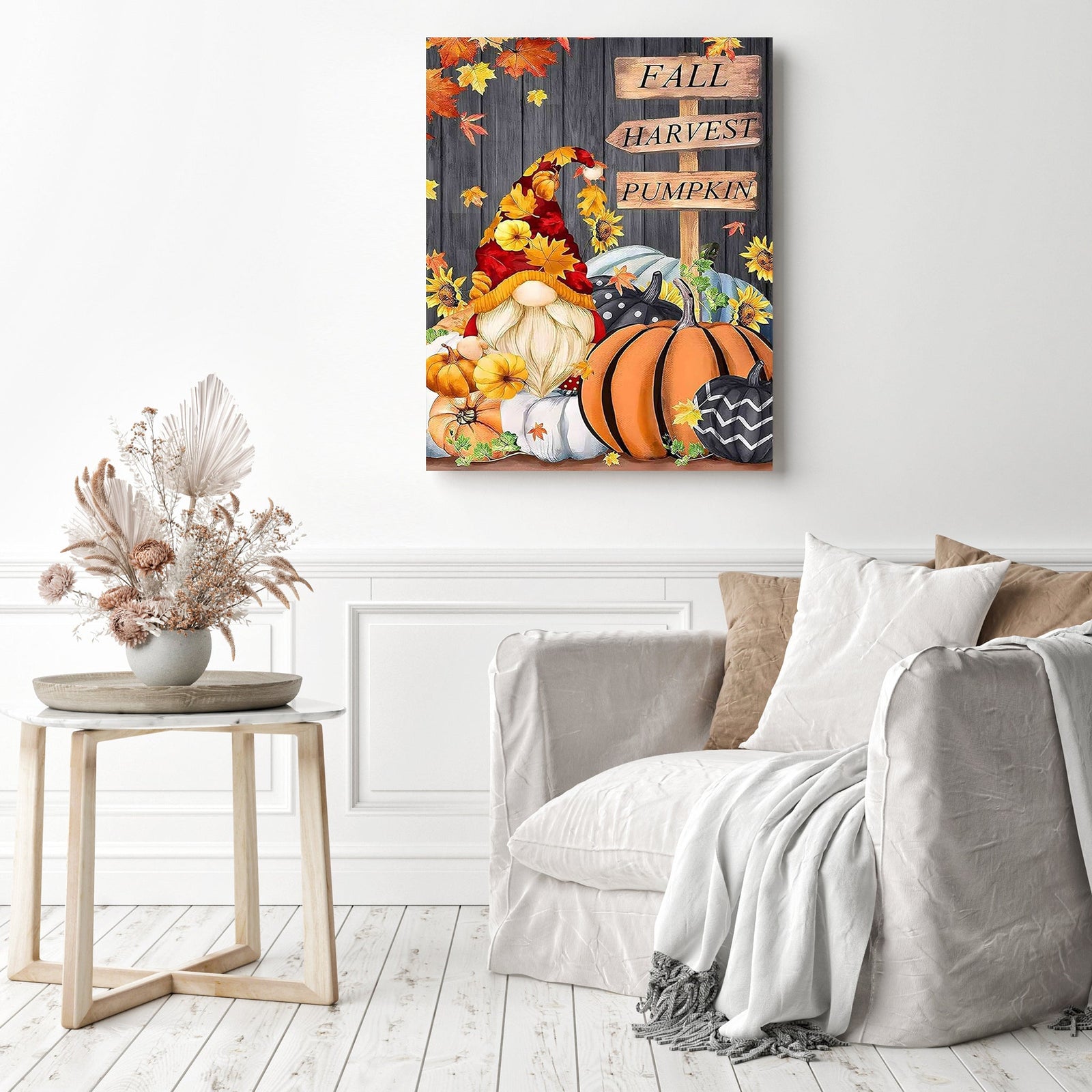 Fall Pumpkin Gnome | Diamond Painting Displayed as Home Decor