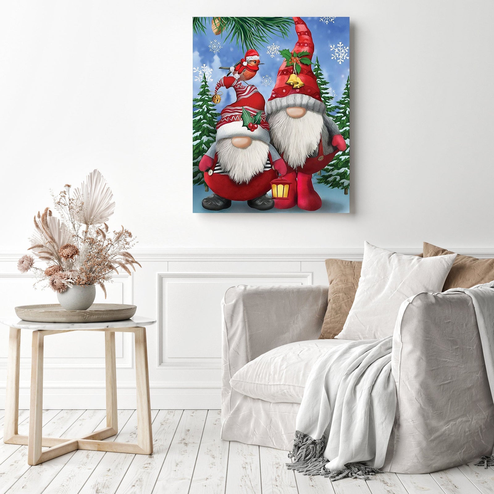 Christmas Gnomes Delight | Diamond Painting Displayed as Home Decor