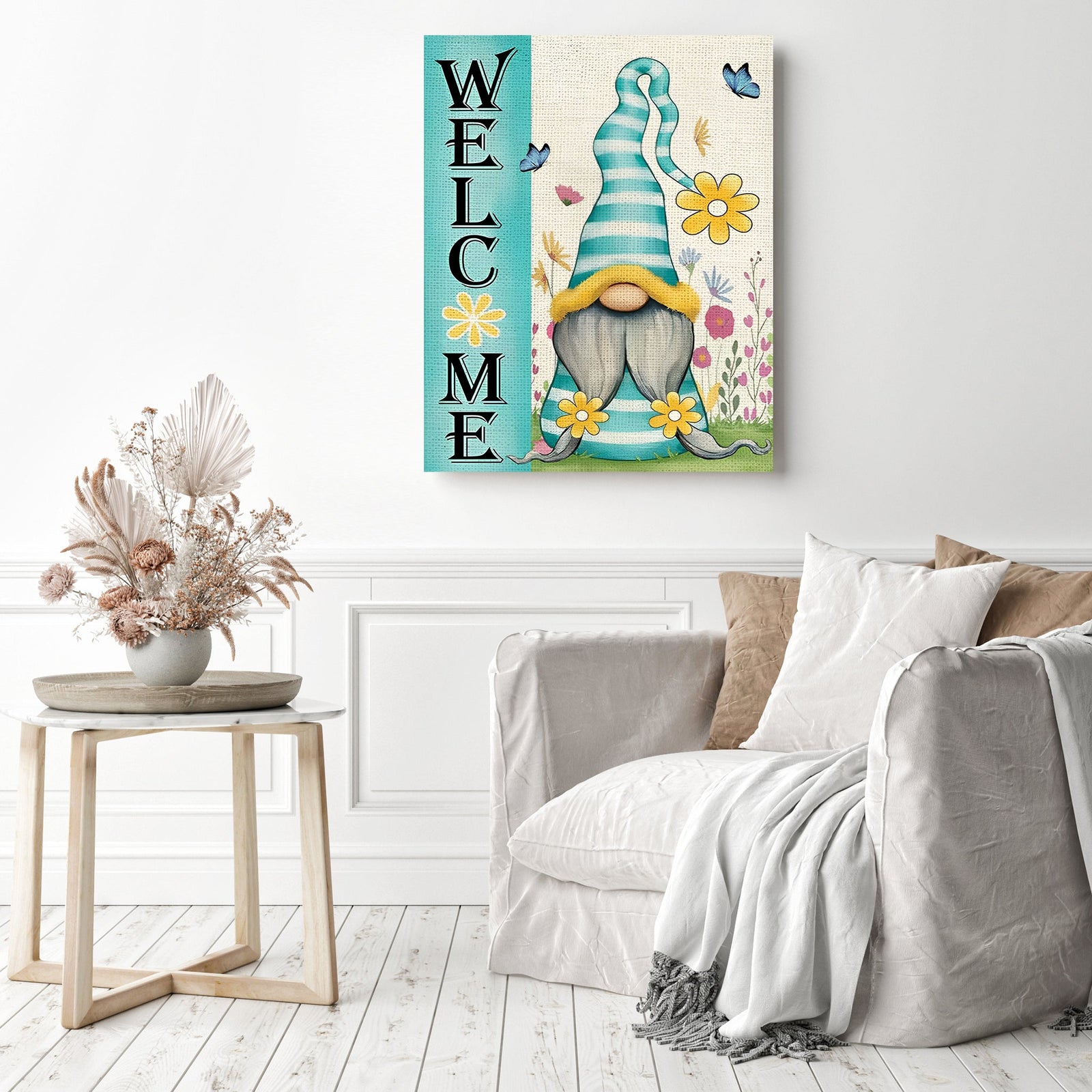 Gnome Welcome | Diamond Painting Displayed as Home Decor