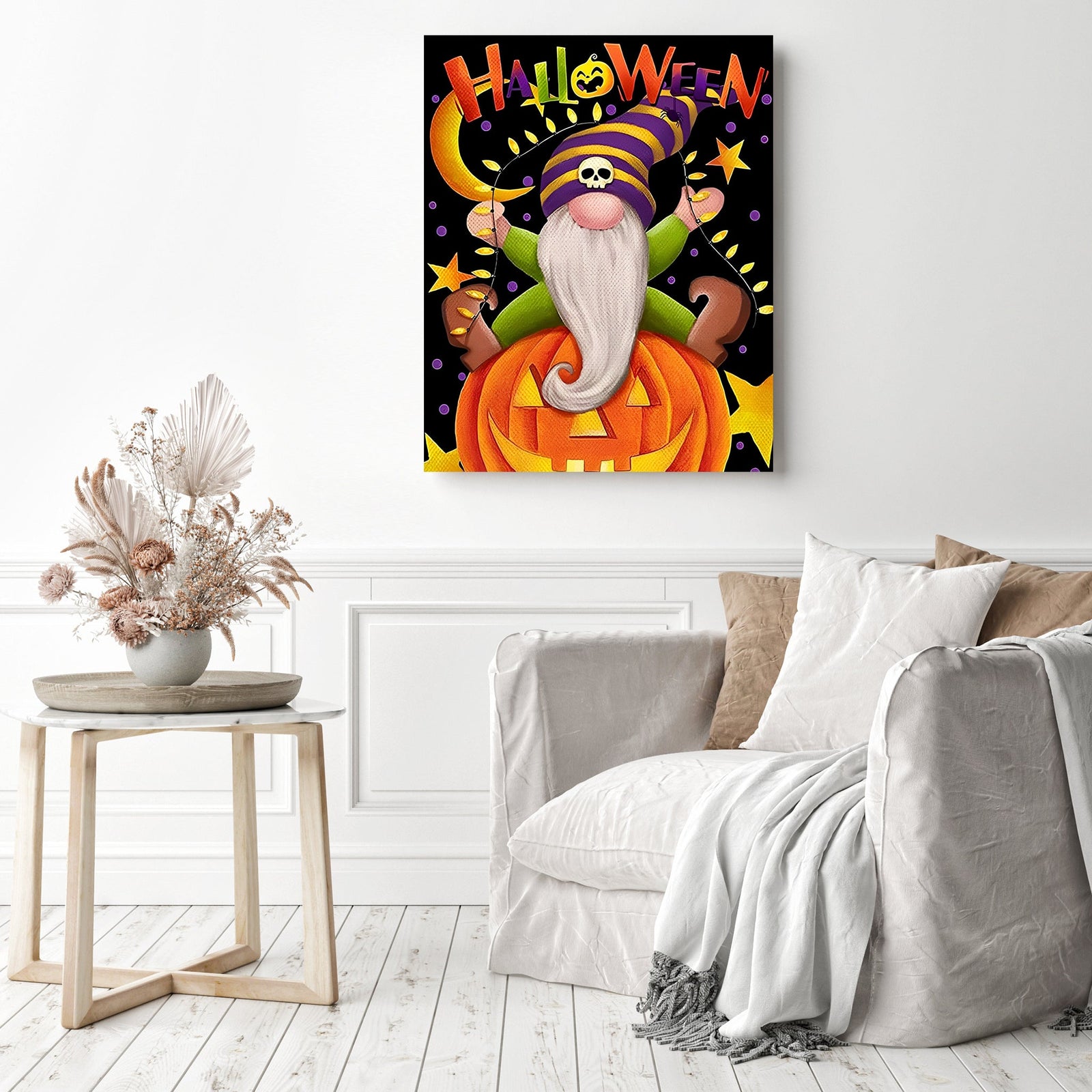 Halloween Gnomes Pumpkins | Diamond Painting Displayed as Home Decor