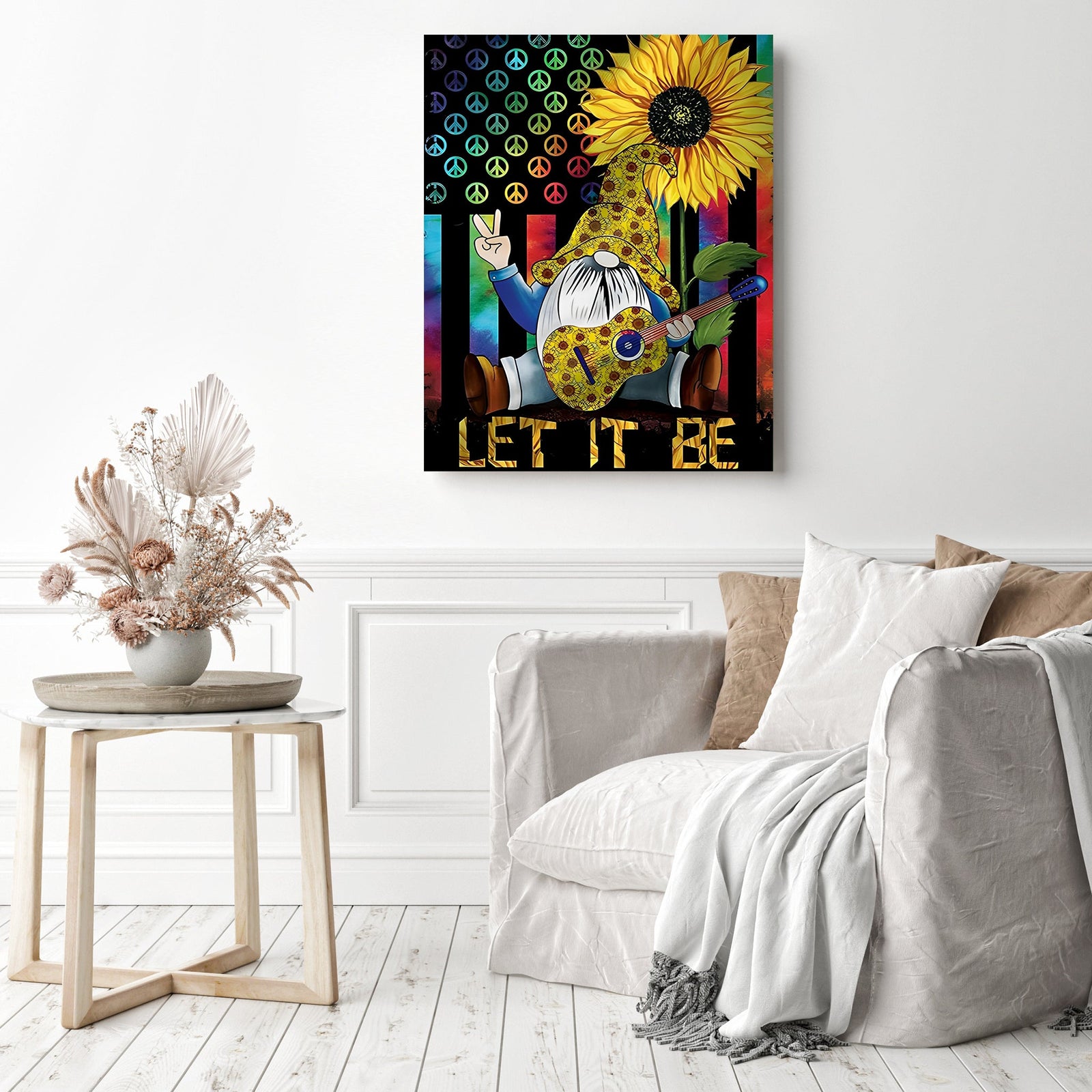 Sunflower Gnome | Diamond Painting Displayed as Home Decor